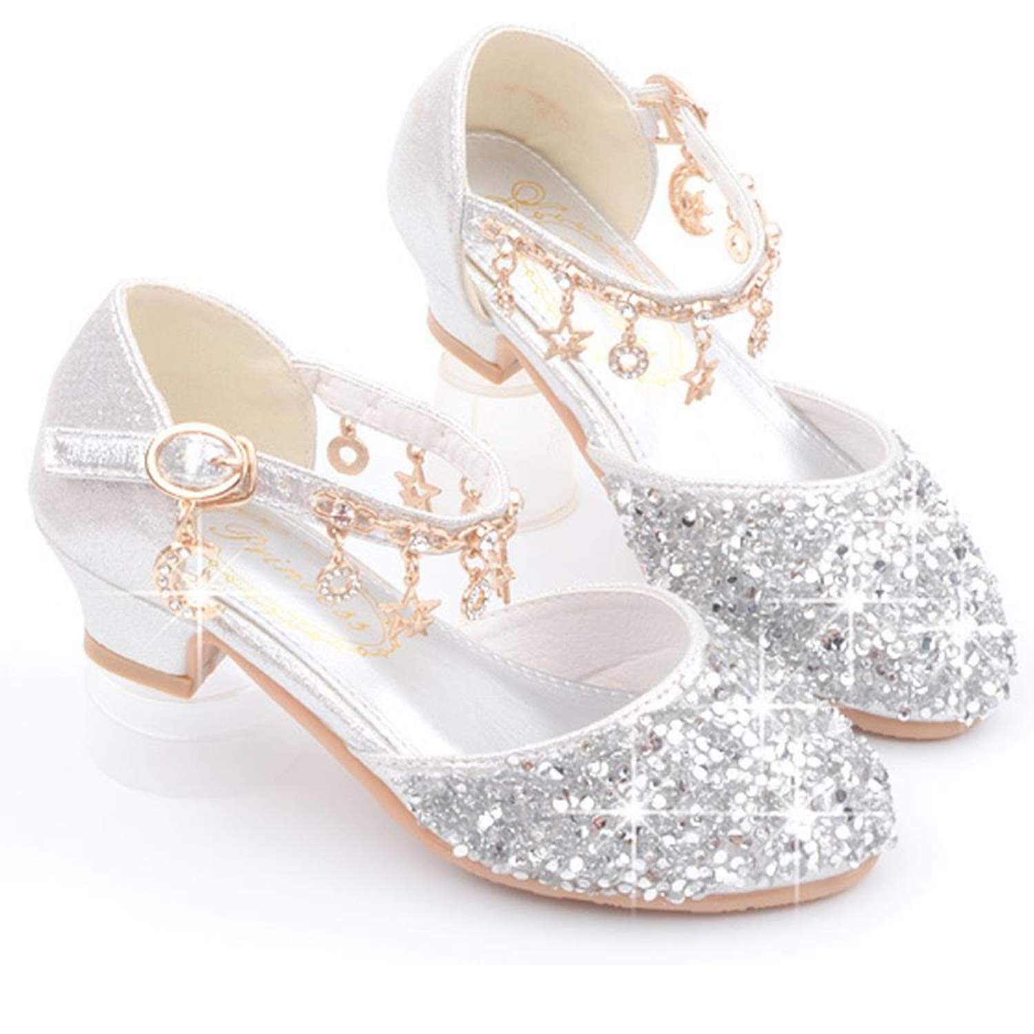 Fille Talons Hauts Chaussures Princesse Paillettes Déguisement Argenté Or Rose EU26-38