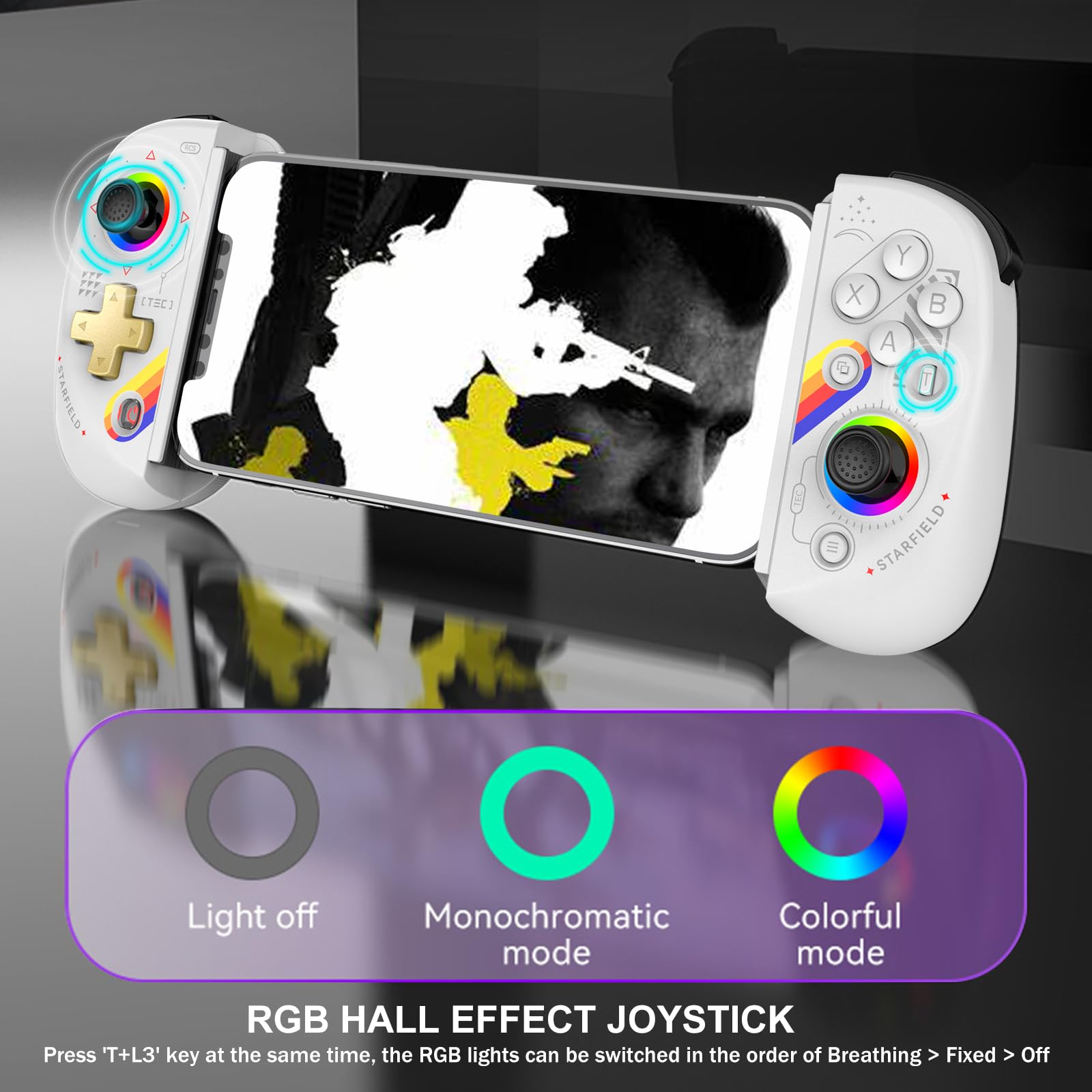 arVin Wireless Gamepad Controller for iPad/Tablet/iPhone/Android/Switch [Within 5-10"]with RGB Hall Effect Joystick/Hall Trigger/Turbo/Support Streaming on Xbox/PS4/PC Console/Cloud Gaming/CODM Mobile
