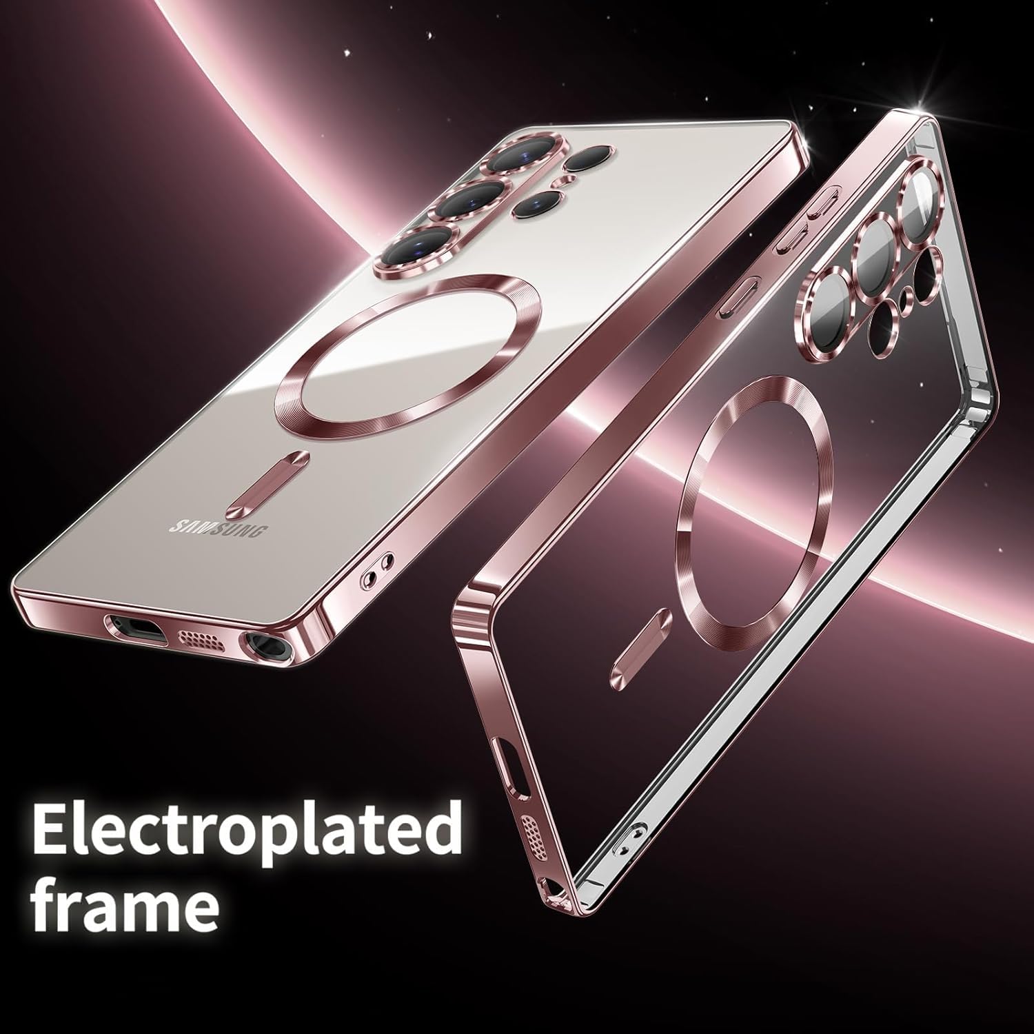 VONZEE Clear Logo Electroplating Transparent Case for Samsung Galaxy S26 Ultra 5G, Magnetic Plating [Support for MagSafe Charger] Electroplate TPU Cover- Rose Gold — Amazon image 4