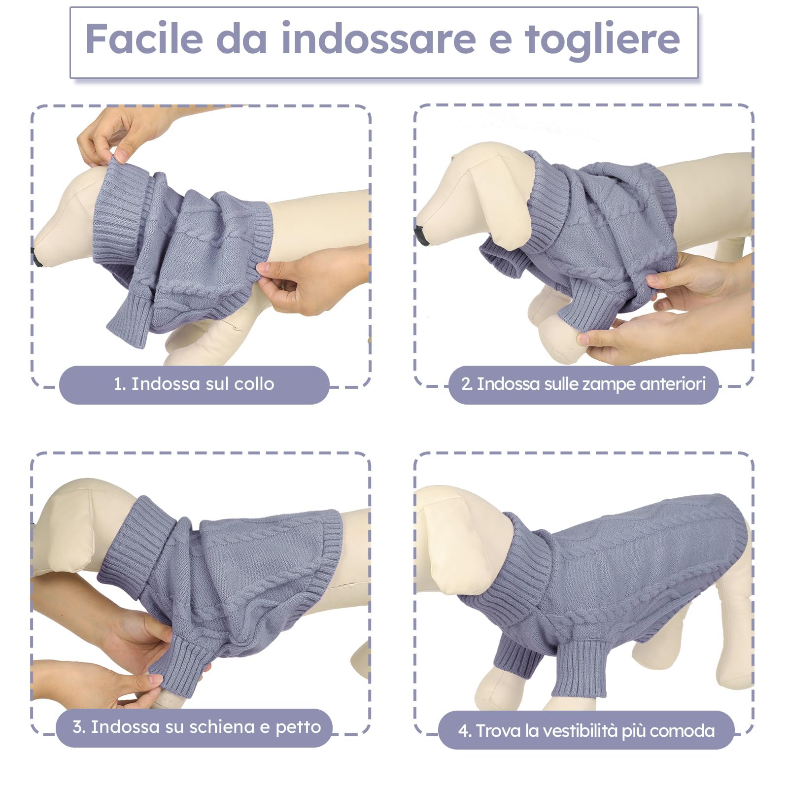 Queenmore Maglione Cane Taglia Media Maglioncino Cane Bassotto Caldo Felpa Cane A Collo Alto Ritorto Vestiti Per Cani Gatti Maglione Elastico Per Bulldog Francese Barboncino Chihuahua, Grigio, M