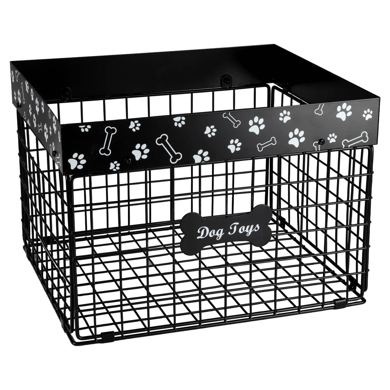 Geyecete Large Dog Toy Organizer - Chew-Proof Wire Folding Basket - Dog Toy Box - Black