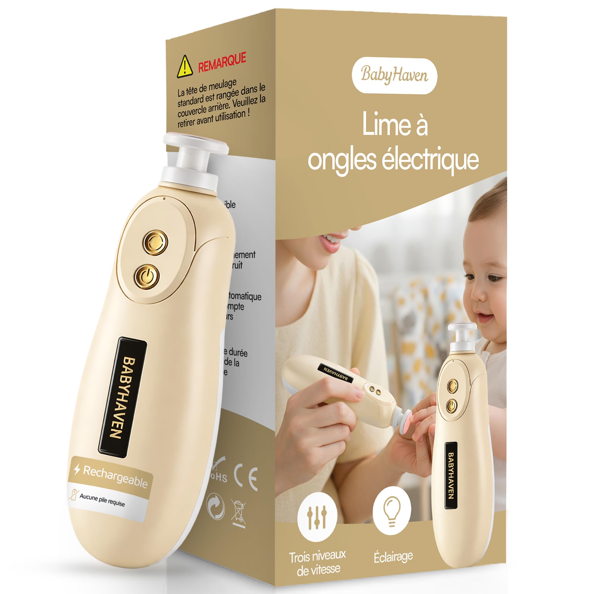 Lime à Ongles Électrique Bébé Rechargeable, Coupe-Ongles Électrique Silencieux avec Lumière LED Douce, Kit Soin des Ongles pour Nouveau-Nés, Bébés et Enfants, 6 Têtes de Rechange