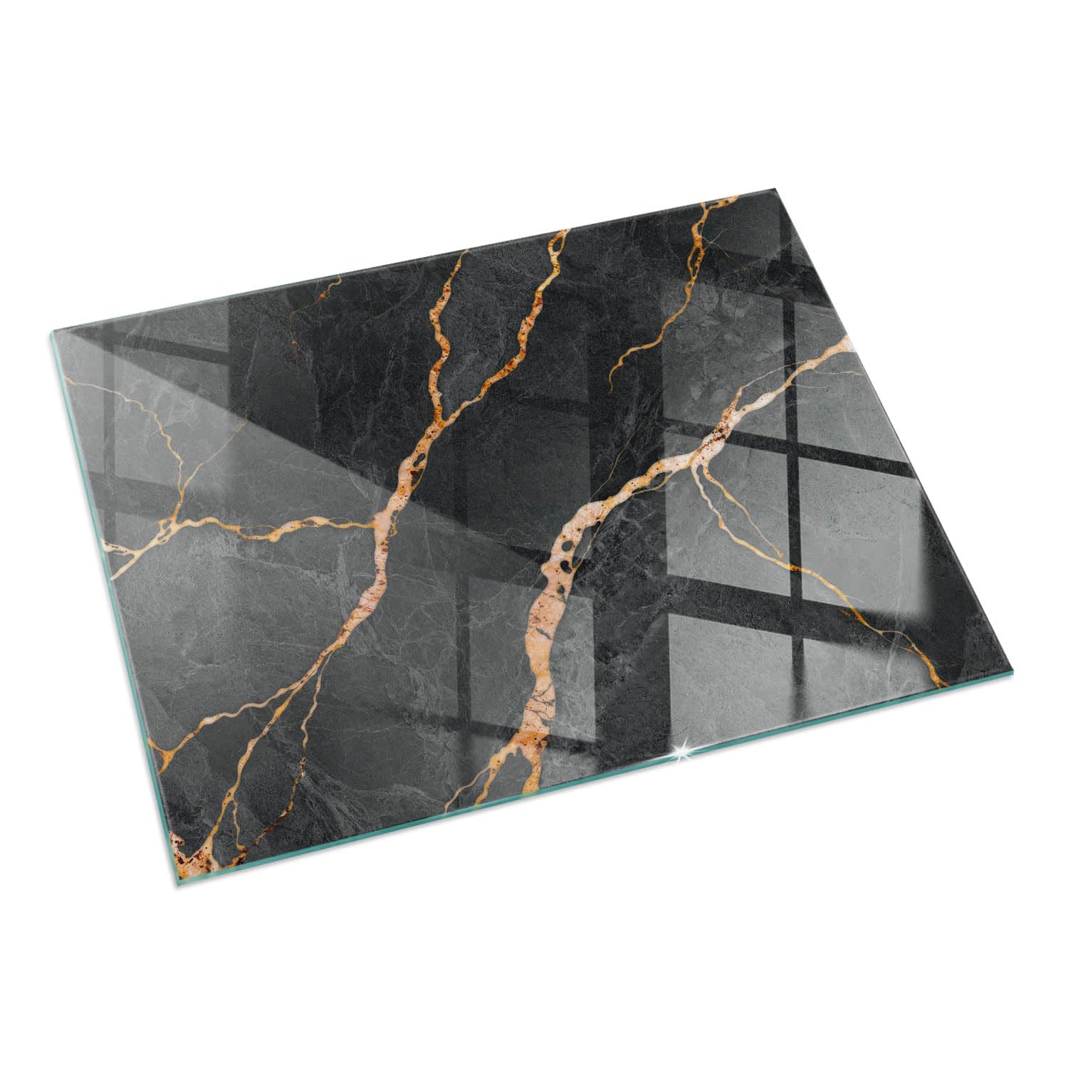 Piastra per camino e stufa 60x40cm Rettangolare Resistente a Scintille Resistente alle Alte Temperature di Vetro Temperato Protezione del Pavimento Design Elegante - Marmo elegante con venature