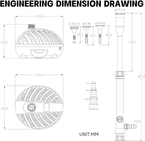 Miniatura 8 de WaterRebirth HSP1600N Bomba sumergible versátil con chorros de fuente - para acuarios, estanques, fuentes, tanques de tortugas - 396 GPH