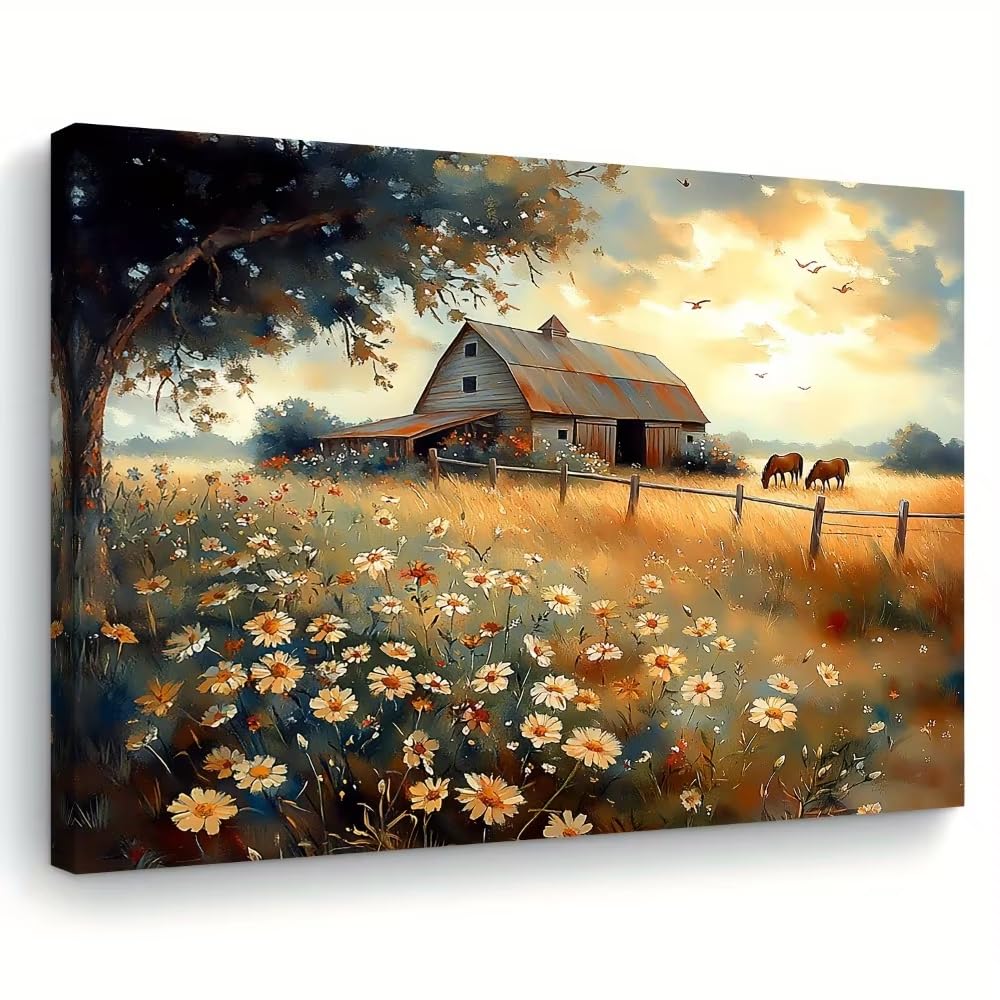 DFZEWKI Quiet farmhouse landscape painting, suitable for living room, bedroom, office, suitable for interior decoration(40x50cm(16x20in)/No frame)
