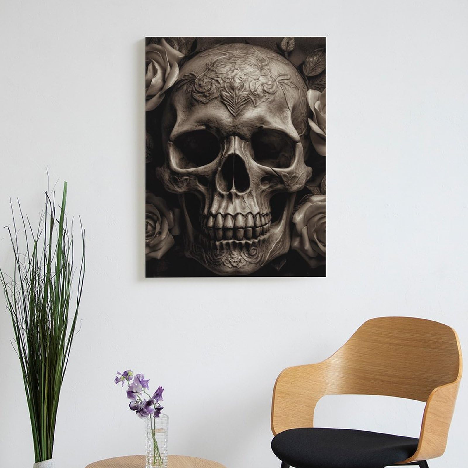 TKJMCSW Malen-nach-Zahlen-Set mit Lederrosen, Totenkopf-Motiv für Erwachsene, Anfänger, Erwachsene, Malen nach Zahlen, Kits auf Leinwand, DIY-Acryl-Ölfarben, Gemälde mit Pinseln als Geschenk