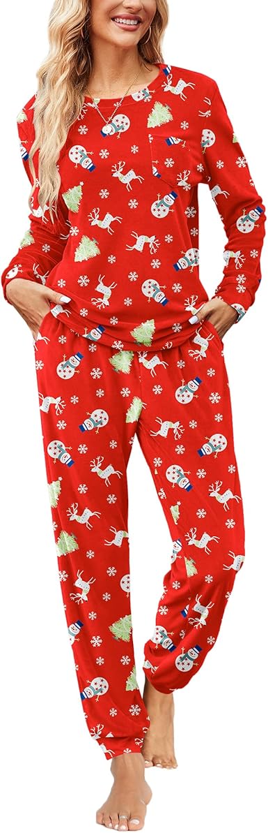 Ekouaer Womens Pajamas Sets Long Sleeve Soft Sleepwear 2 Piece Velvet Pjs Lounge Sets with Pockets