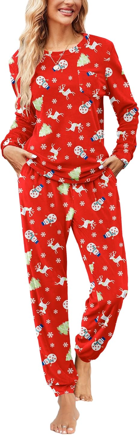 Ekouaer Womens Pajamas Sets Long Sleeve Soft Sleepwear 2 Piece Velvet Pjs Lounge Sets with Pockets