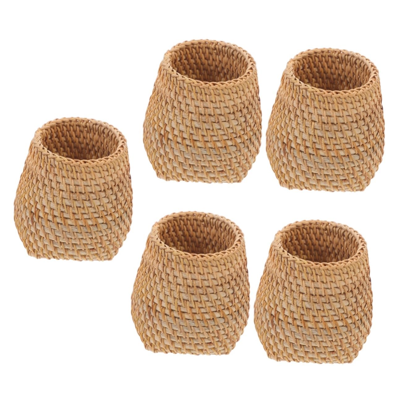 Lurrose 5piezas Organizador De Escritorio De Ratan Soporte Multi-funcional Para Lápices y Cosméticos Recipiente Para Oficina y Hogar Para Almacenar Utensilios y Maquillaje