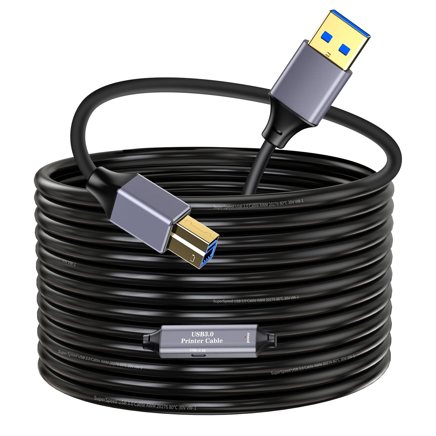 Aktives USB 3.0 A auf B Druckerkabel, 6 m, USB 3.0 Typ B Druckerkabel, kompatibel mit Konferenzkamera, Dockingstation, Festplatte, Scanner, Drucker, Vidicon und mehr