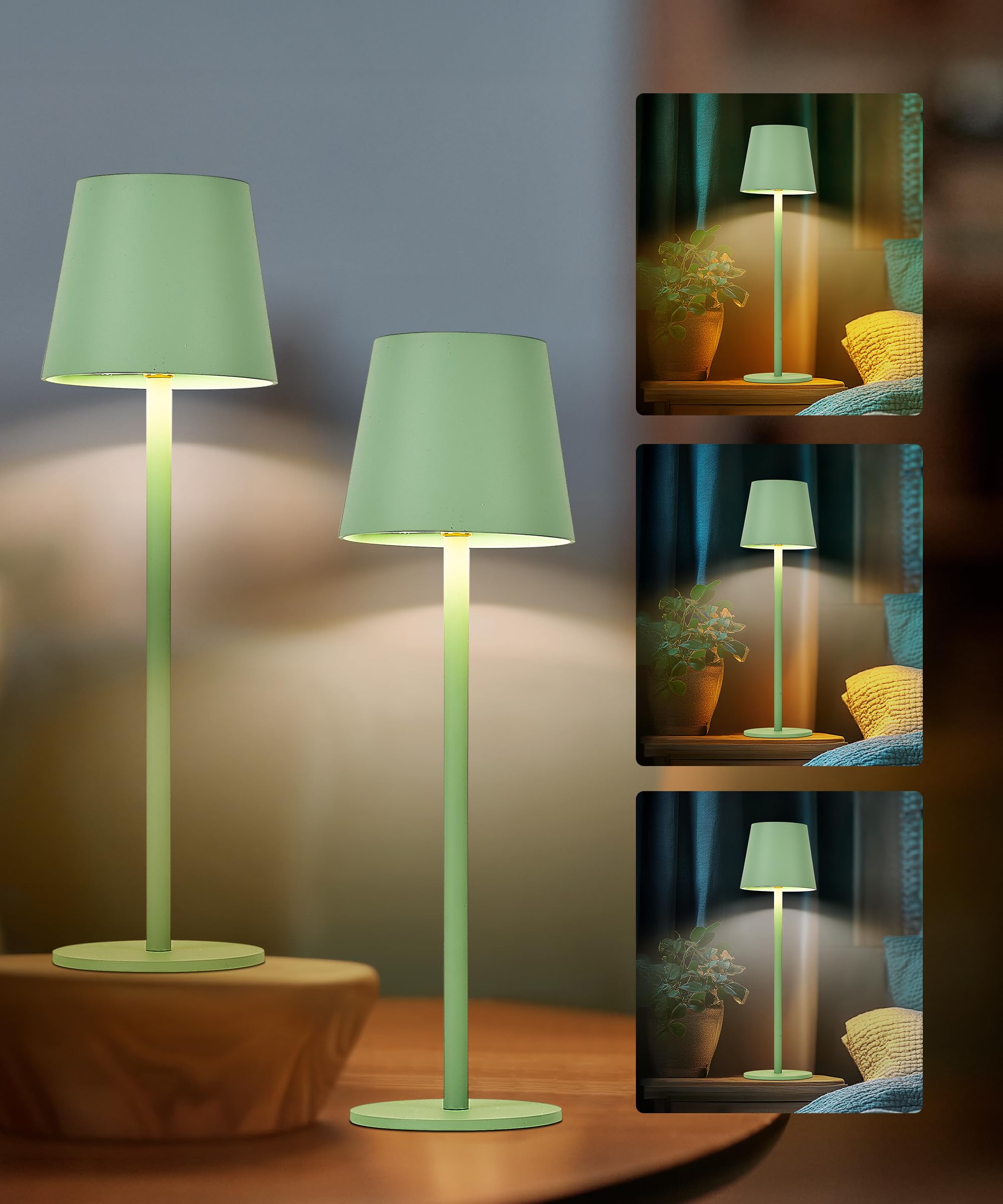 Faithorse Boys Grass Green Rechargeable Lamp Cordless Table Lamp, 2 Pack Battery Operated Lamps 5200Mah Ip54 Waterproof Wireless Lamp With 3-Color Modes Touch Control Night Light For Bedroom(Grass Green)