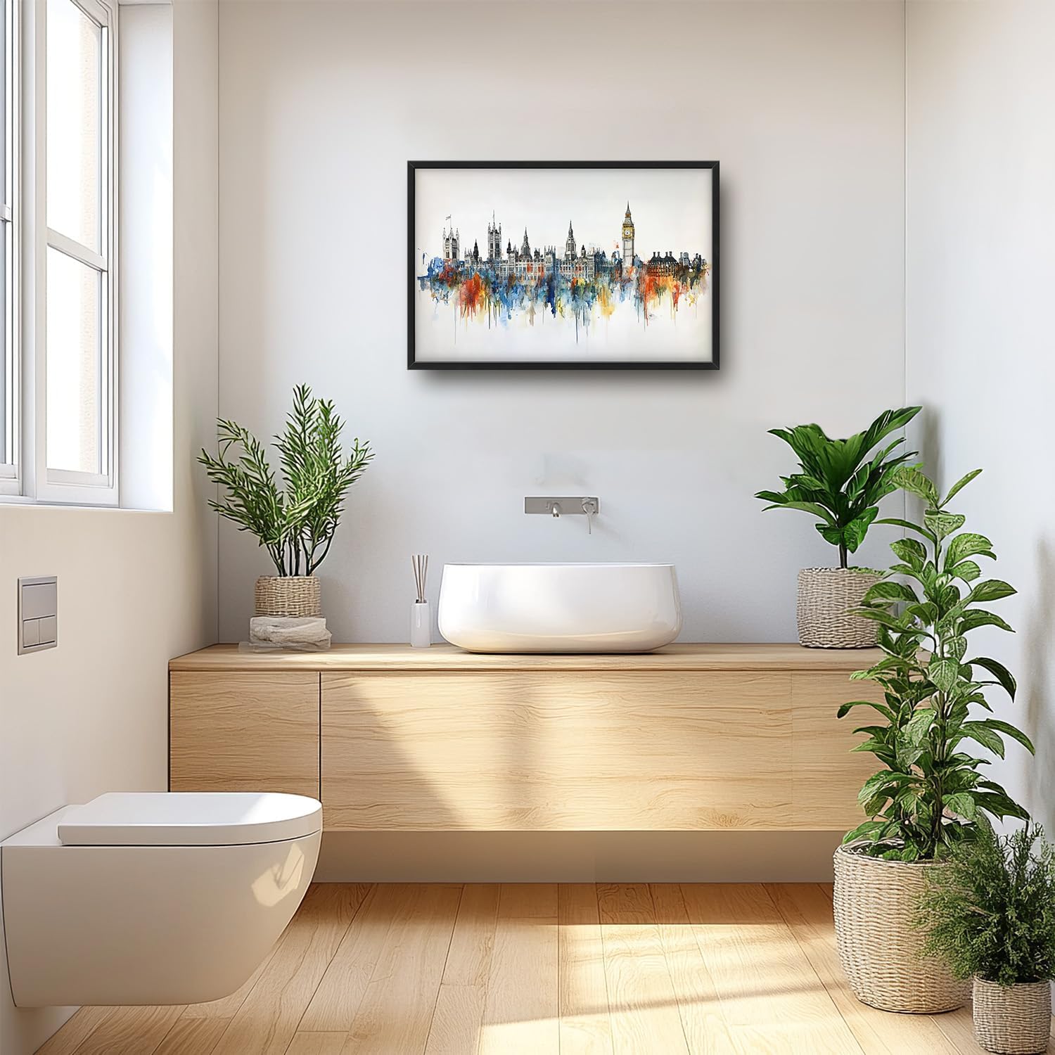 Flintis Large London Framed Wall Art Big Ben Pictures Wall Decor Abstract City Landscape Watercolor Canvas Painting Print Artworks Decor Framed for Living Room Bathroom Master Bedroom 36L X 24W image 5