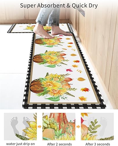 Miniatura 4 de Tapete de baño con calabazas de girasol, antideslizante, de secado rápido y absorbente, con tierra de diatomeas, para fregadero de cocina, lavable,