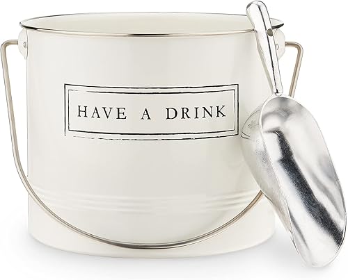 Miniatura 6 de Twine Have A Drink - Cubo de hielo y cuchara de metal esmaltado blanco para fiestas, botella de vino y botella de cerveza en 1 galón