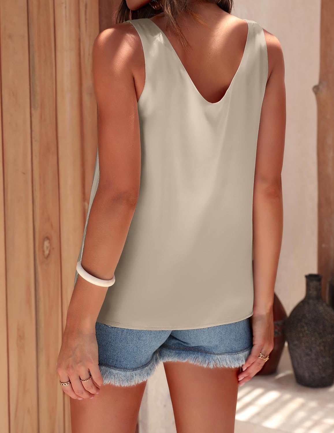 Ekouaer Womens Silk Satin Tank Tops V Neck Casual Cami Sleeveless Camisole Blouses Summer Basic Tank Shirt - Image 4