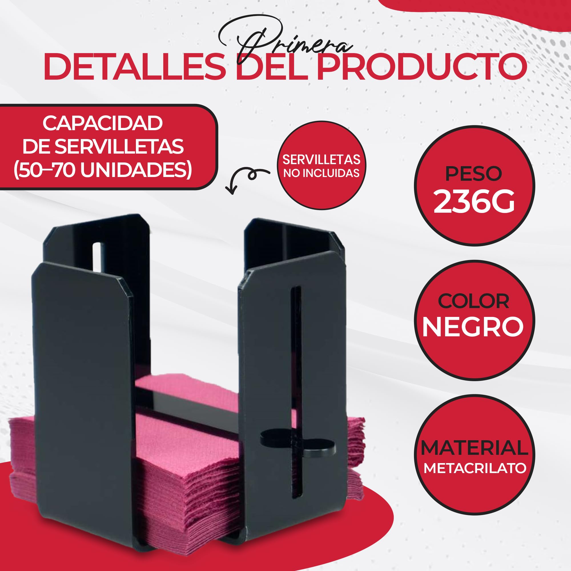 Pack de 5 Servilletero de Mesa de Metacrilato Negro | Porta Servilletas 11,5x11,5 cm | Servilleteros Individuales Ideales para Hostelería y Bar (5, Negro con Tope)
