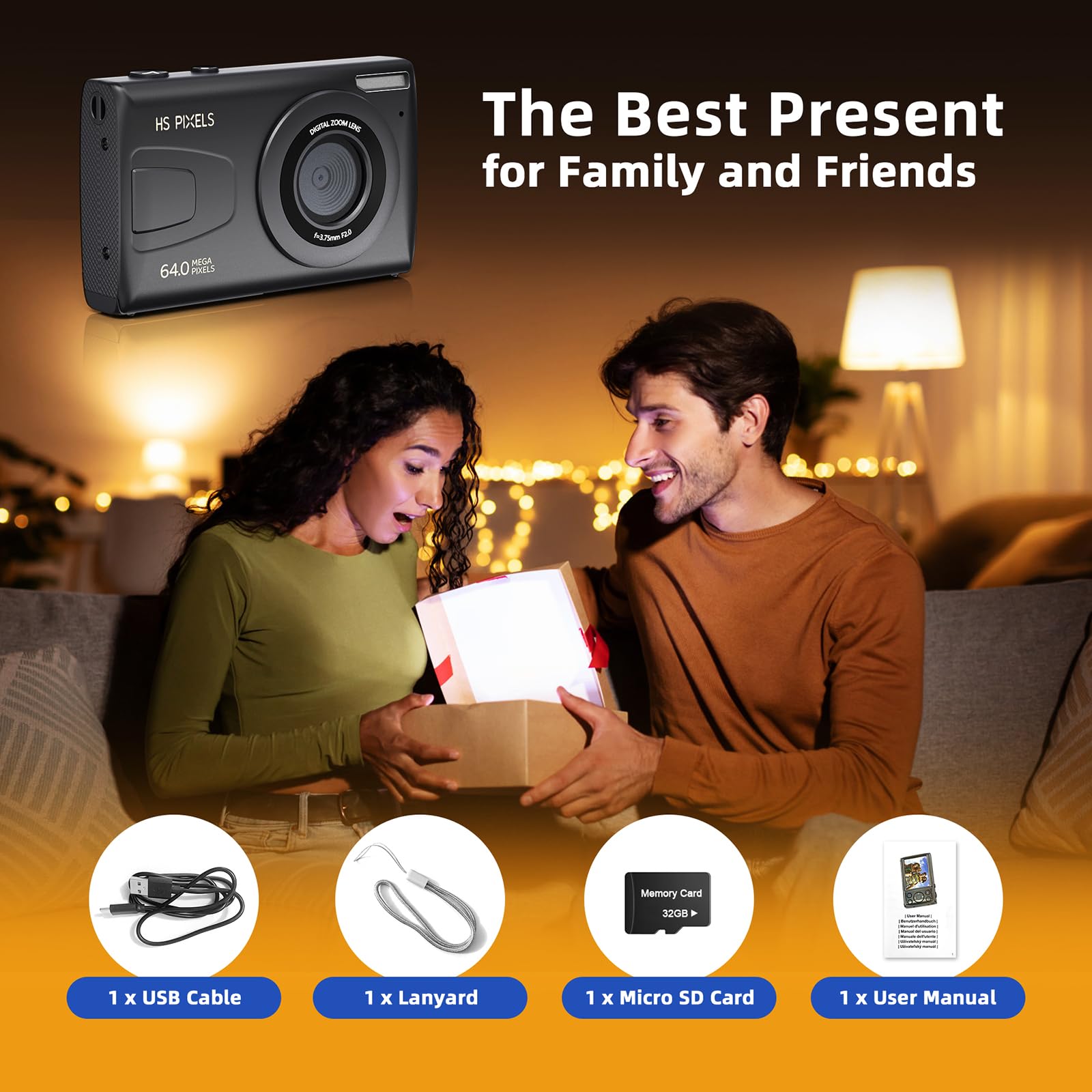 CCN Fotocamera digitale, 64MP 1080P FHD Fotocamera con schermo da 3,0", 18X Zoom Digitale Macchina fotografica compatta portatile con 32GB TF Card, Cavo USB, per adolescenti bambini adulti, Nero
