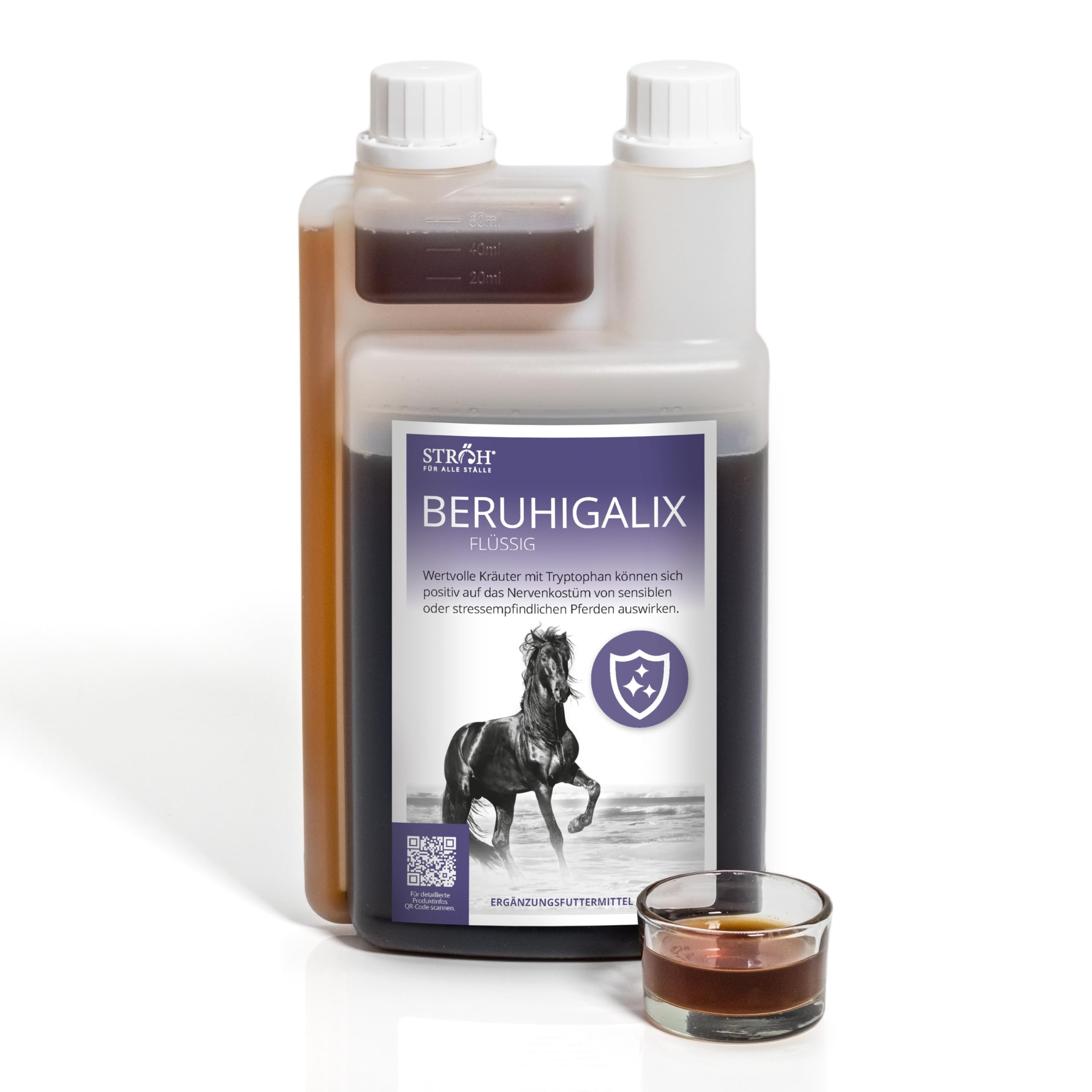 STRÖH "BERUHIGALIX (1l) Beruhigung Pferd • Anti-Stress & gegen Angst • Kräuter für Pferde • Küsten-Elixier mit Tryptophan