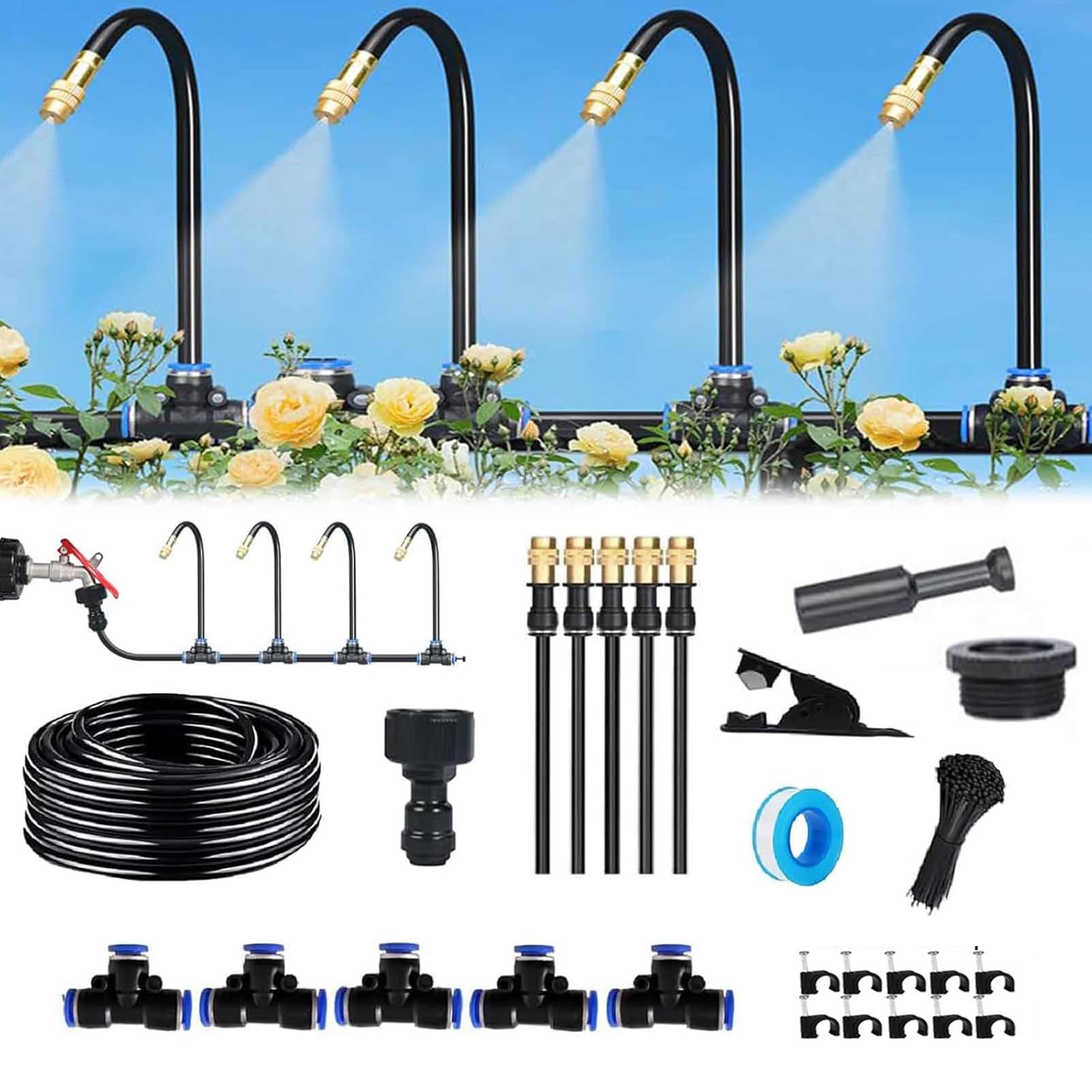 Automatisches Bewässerungssystem Garten 360 ° Automatische Bewässerung Schlauch, Nebelbewässerungskit, Einstellbare Düse, für Pflanzenbewässerung Garten und Balkontopfpflanzen im Freien