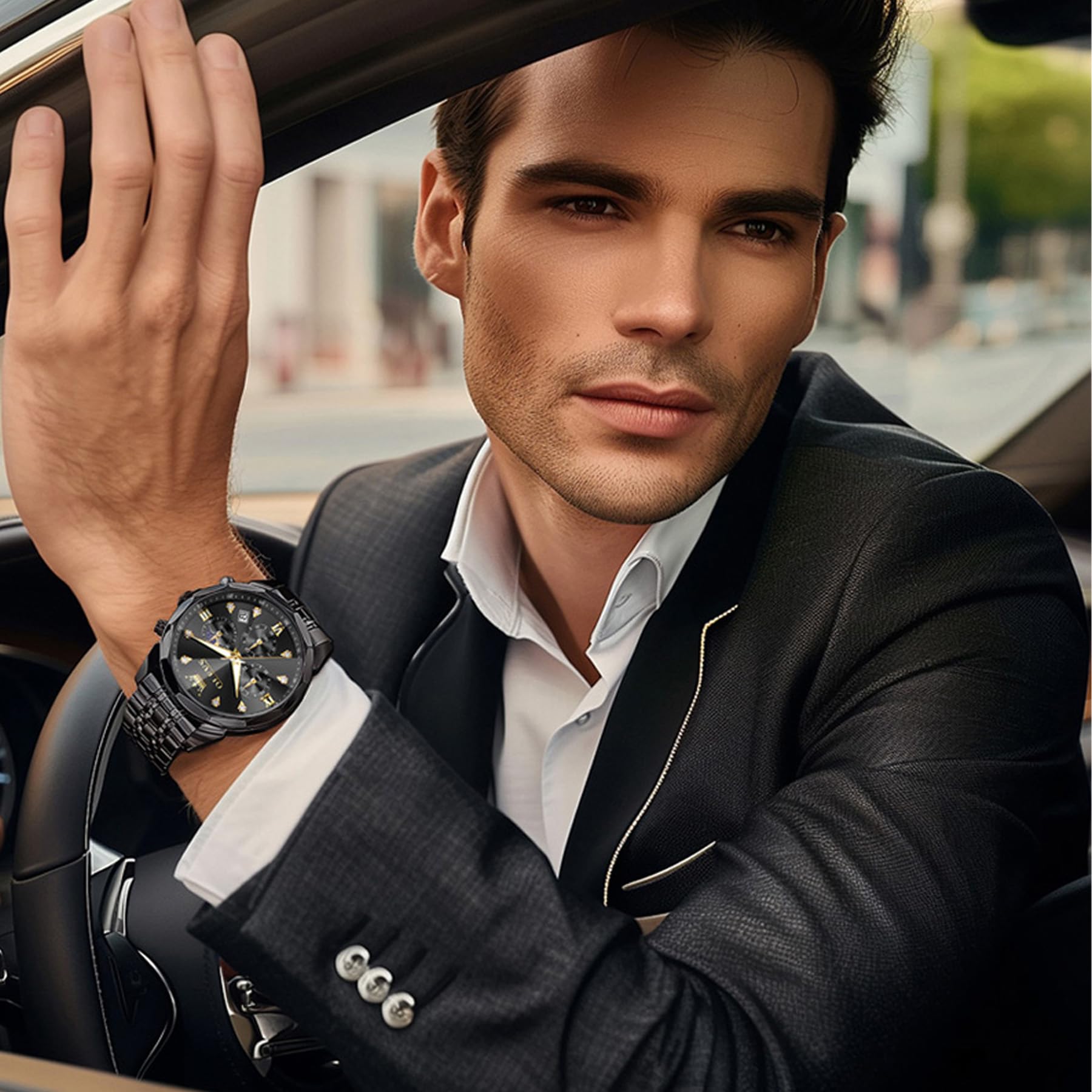 OLEVS Orologio da uomo, cronografo multifunzione con 4 contatori, lancette luminose, data, impermeabile fino a 3 ATM, cinturino in acciaio inossidabile, orologio da uomo al quarzo da uomo, H3670