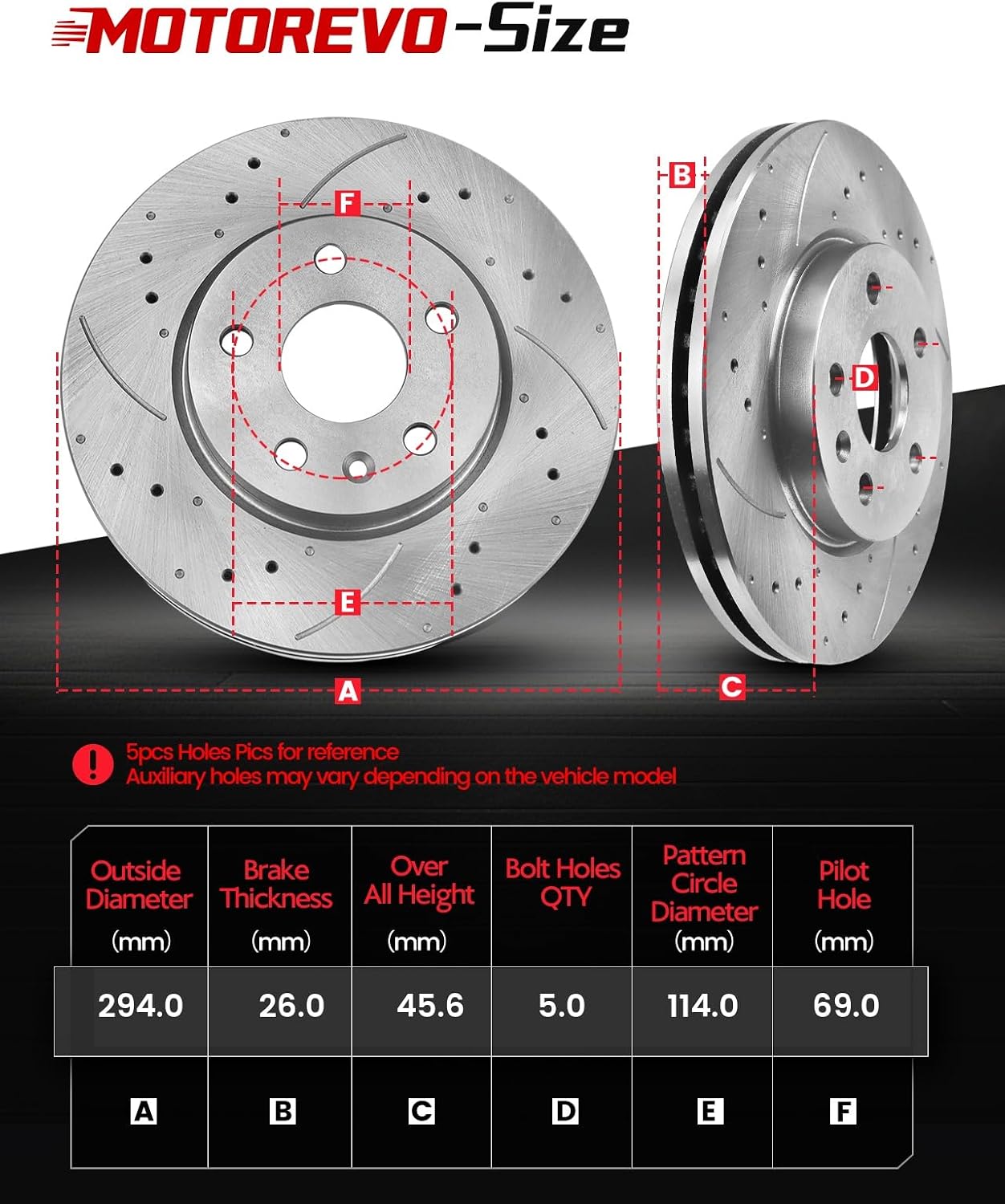 MOTOREVO Front Brake Pads And Rotors Kit Compatible With Jeep Patriot 2007 2008 2009 2010 2011 2012 2013 2014 2015 2016 2017, Disc Vented Drilled Slotted Brakes Rotors Ceramic Pads, 11.6in(294mm)