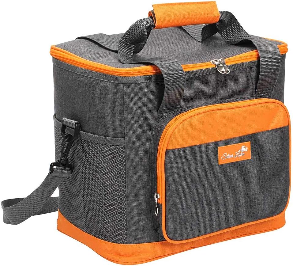 Extra Large Soft Cooler Bag for Family Picnic Beach Adult Large Lunch Bags with Sliver Lake Logo (Grey, 24 Can XL)