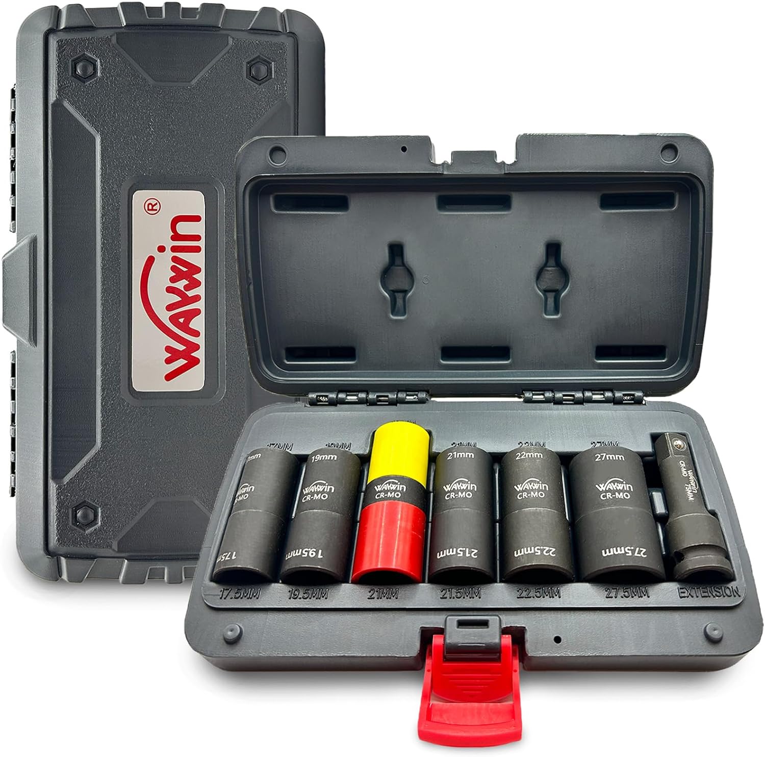 2-1 Double Ended Damaged Wheel Nut Socket 1/2-Inch Impact Socket Wall Impact Flip Socket 7 Piece Set 17 x 17.5mm 19 x 19.5mm 21 x 21.5mm 22 x 22.5mm 27 x 27.5mm 19 x 21mm 5" extension bar