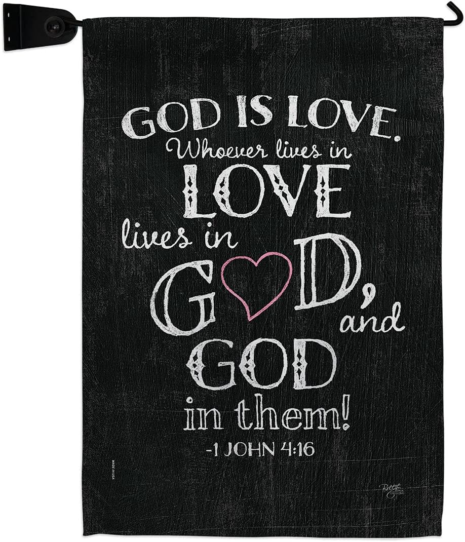 God is Love Garden Flag Set Wall Holder Religious Bible Verses Bless Faith Thank Hope Pray Christian Religion Small Decorative Gift Yard House Banner Made In USA 13 X 18.5