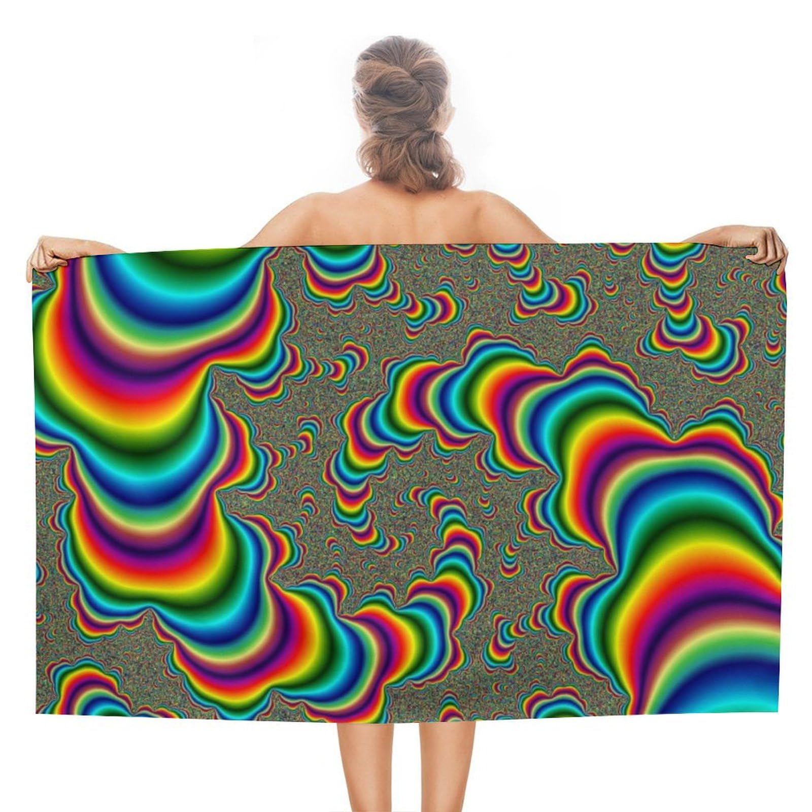 LEDFCVSU Beach Towel, Psychedelic Trippy Rainbow Bath Towel, Absorbent Towel for Swimming, Sports, Travel