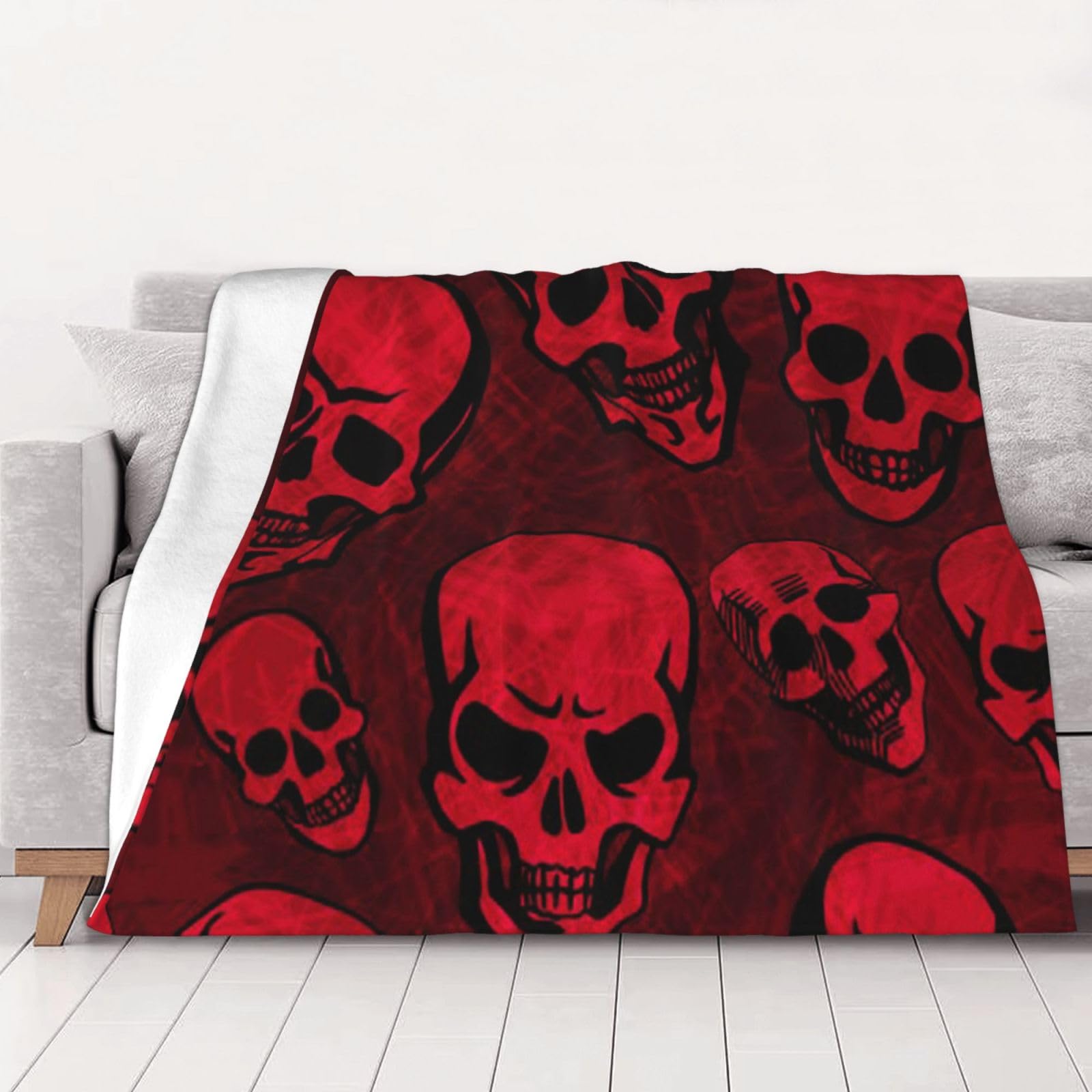 AUBKFELD Red Skulls Printed Flannel Blanket 125x100 CM, Soft & Warm Throw Blanket for Sofa/Couch/Bed/Car, Gifts for Audlts Women Men