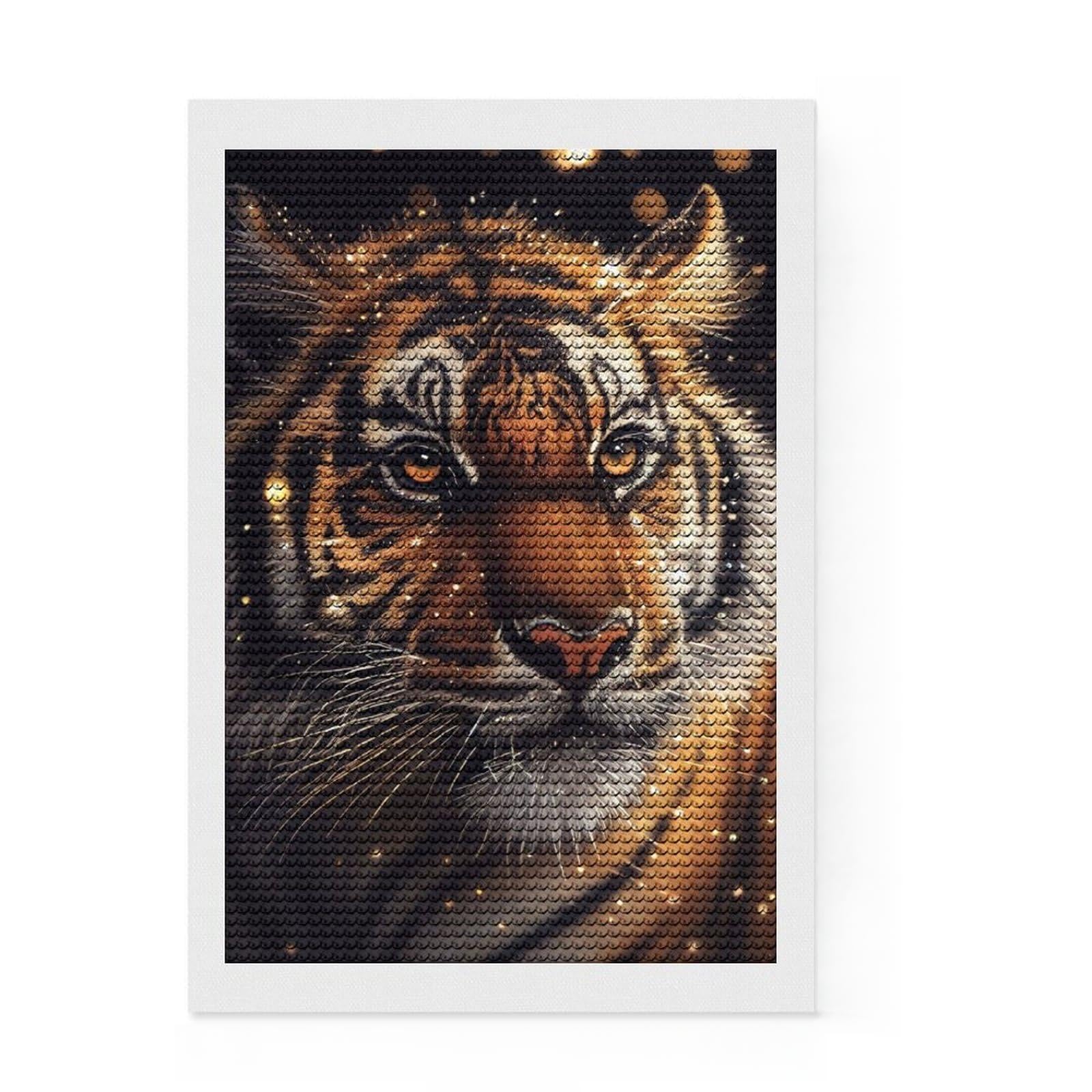 Junmoney Tiger Lighting 5D Diamond Painting Kit 8"x12", for Teens, Living Room Decor, Full Kit Included, Artistic Hobby, Leisure Activity