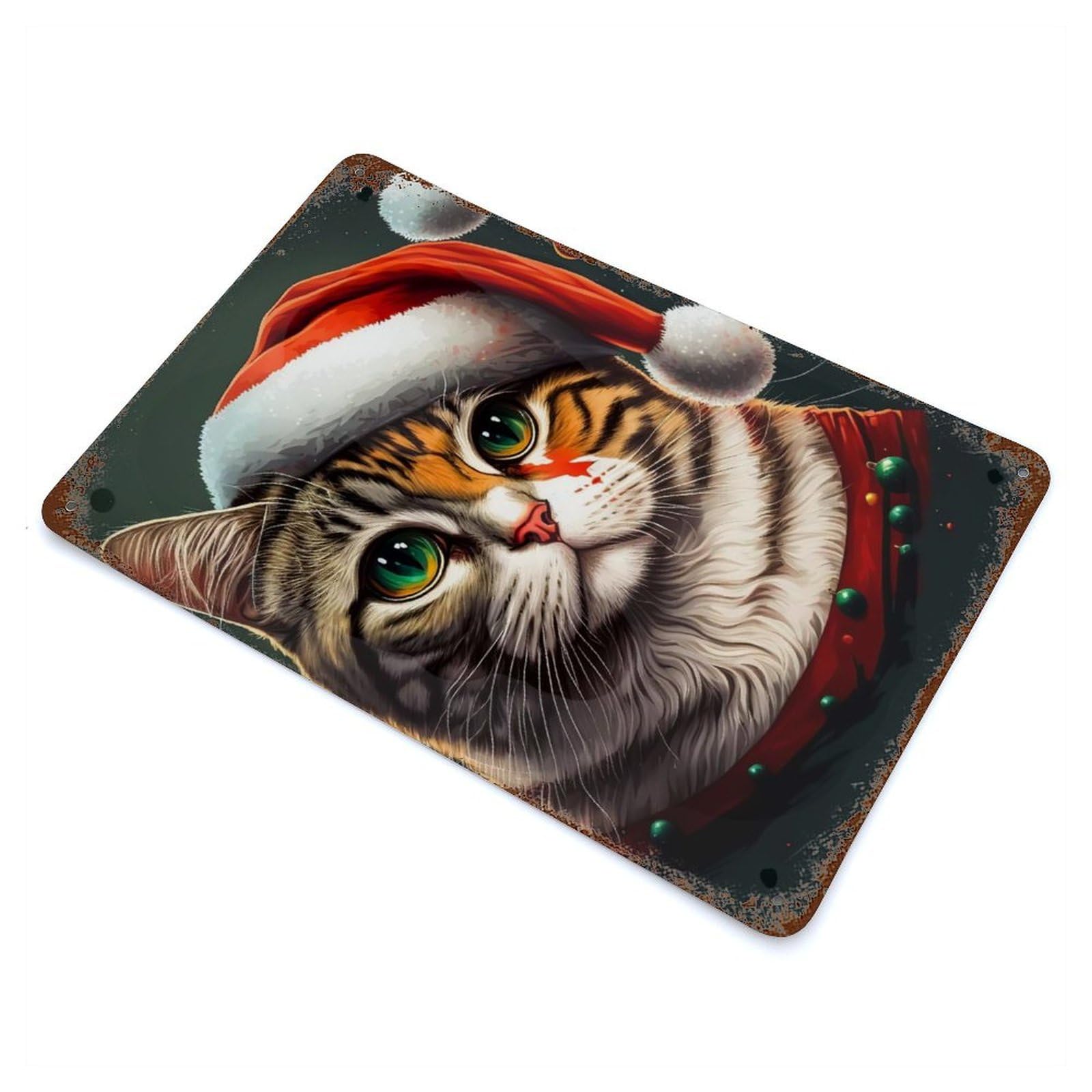 Cat Christmas Rusty Metal Tin Sign 11.8"x7.9", for Shed, Workshop And Garage Wall Decor, Shabby Chic Decor