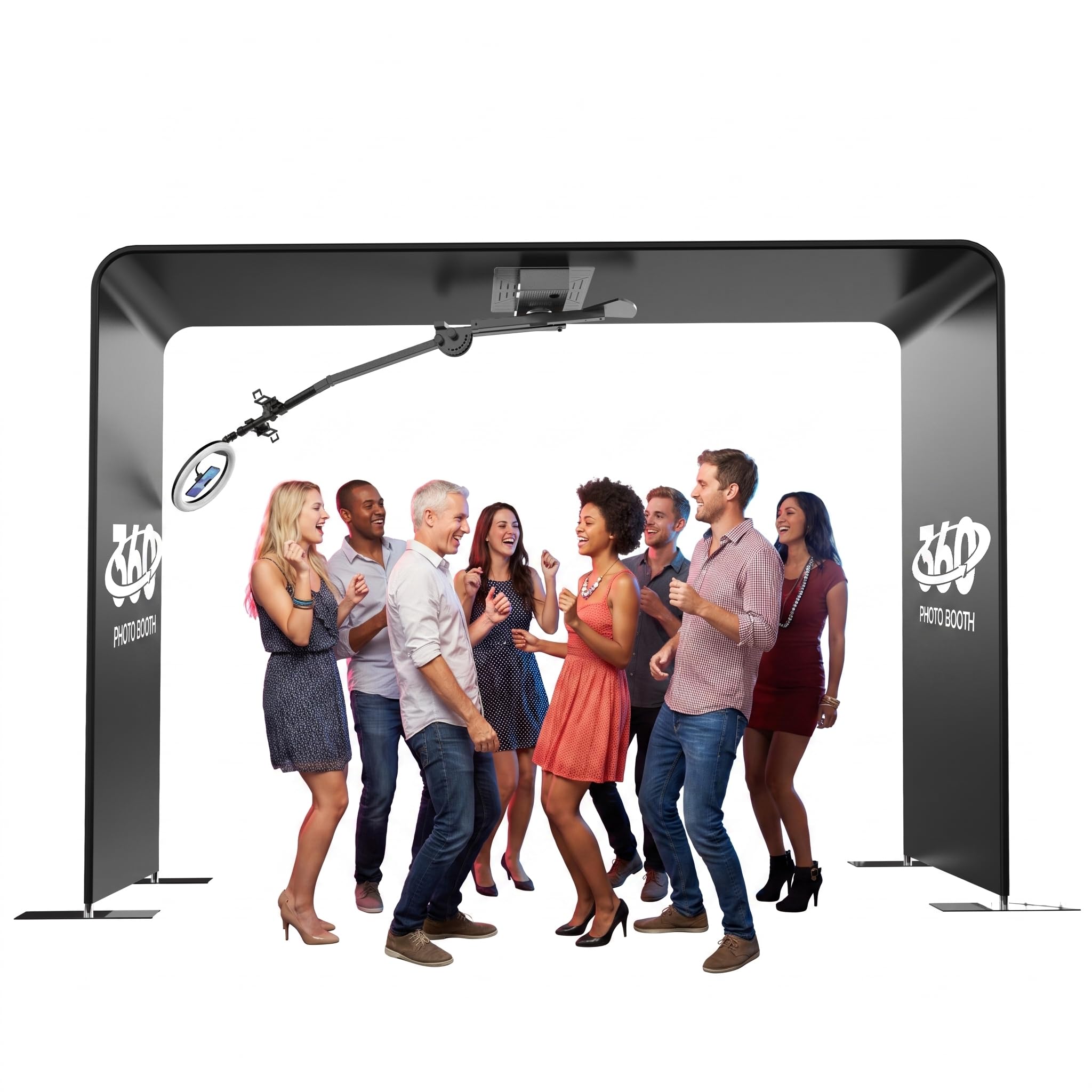 Photo 1 of HARZHI Overhead 360 Photo Booth, 360 Rotating Full Body Spin, APP Remote Control, RGB Ring Light, for Parties, Weddings and Events (Booth + Arm)