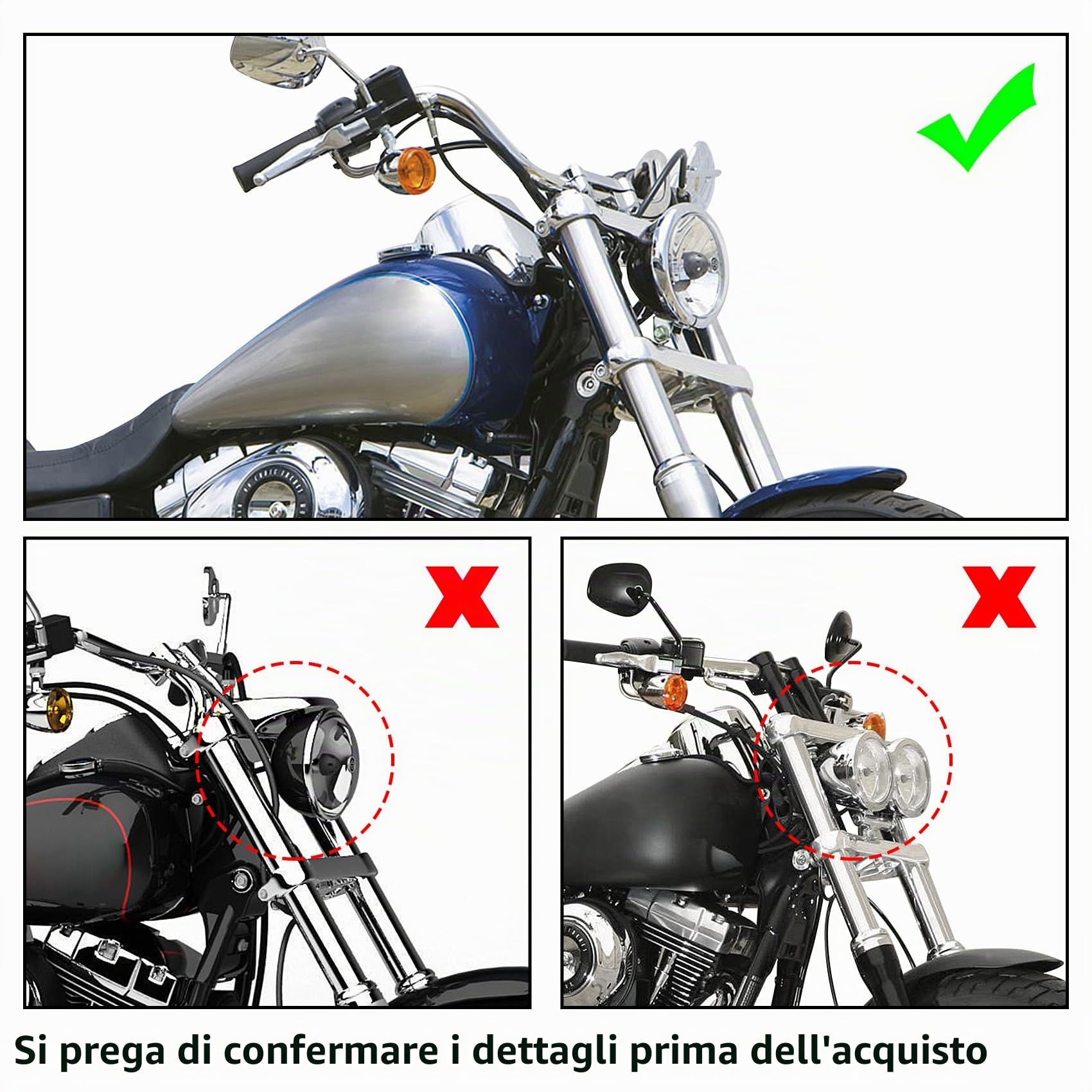 TCMT Carenatura anteriore + parabrezza da 15" adatto per Harley Dyna Street Fat Bob Wide Glide