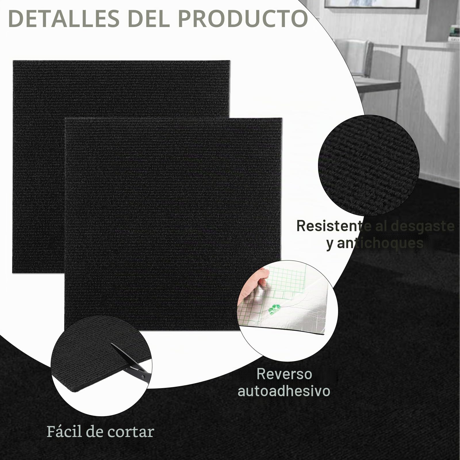 30 piezas de baldosas de moqueta 30x30 cm, baldosas de moqueta autoadhesivas, alfombras adhesivas, baldosas de moqueta autonivelantes para oficina, sala de estar, balcón (negro)