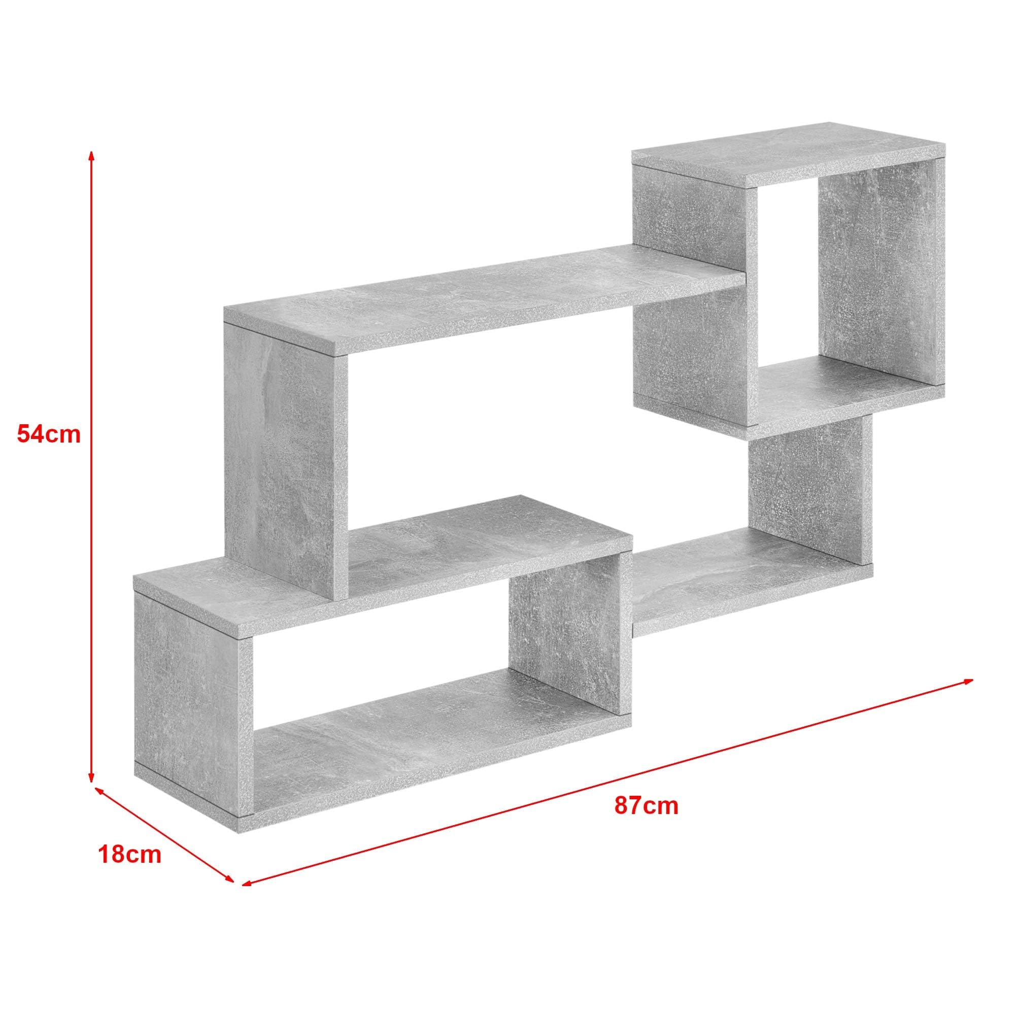 [en.casa] Mensola da Parete con 3 Scomparti Aperti Scaffale Libreria Sospesa a Muro con Ripiani Portaoggetti Espositore Pensile per Soggiorno Studio Corridoio 87x18x54 cm - Effetto Cemento