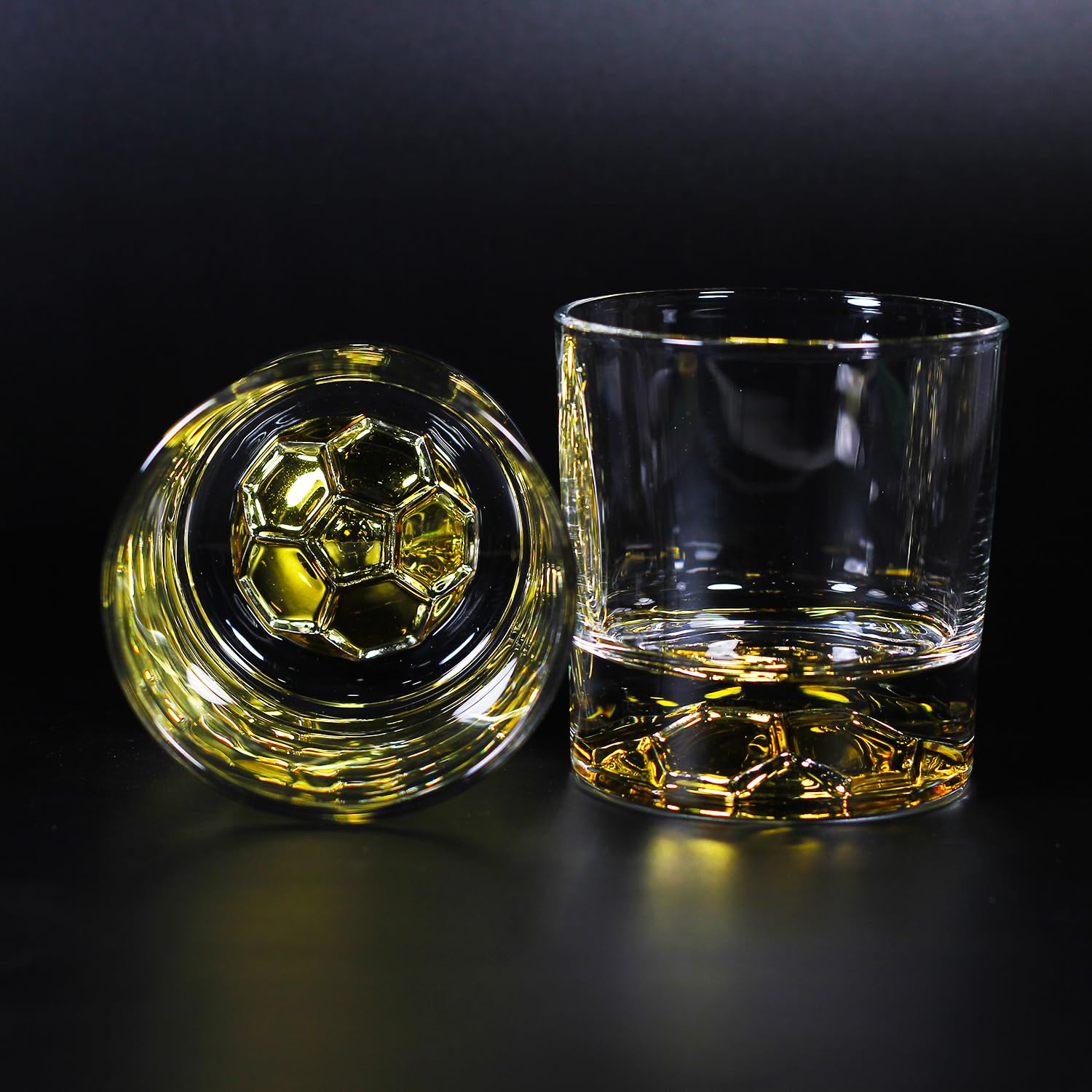 Melbify Football Whiskey Glass Set of 4, 300ml, Golden Plated, Premium, Unique, Broad, Royal, High End, Whiskey Glass Gift Set for Soccer Lovers