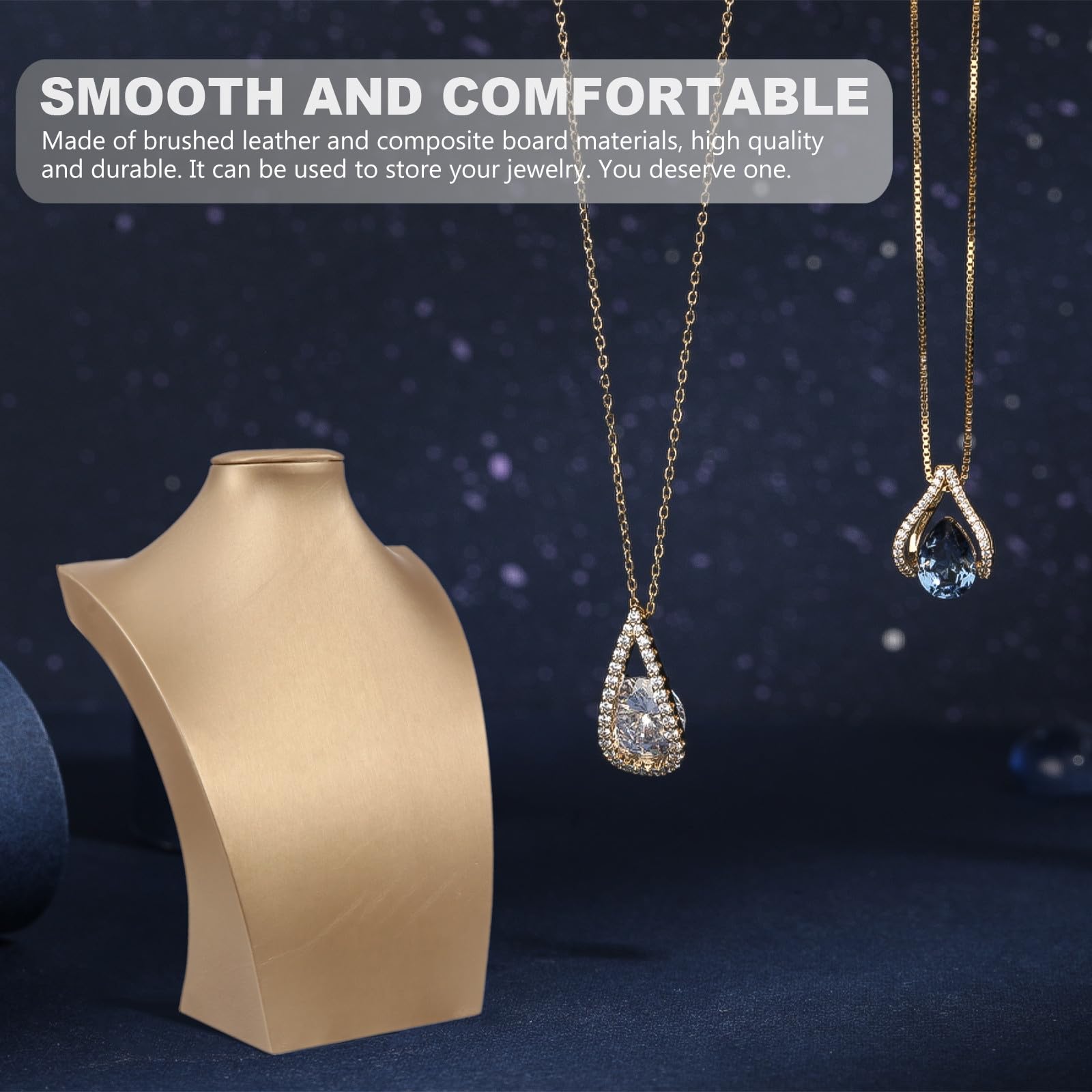 VILLCASE Organizador para Joyas Cepillado de Compuesto Tablero Cuello de Soporte Busto Dorado de Cuero para Collares Adecuado Hogar y Tienda de Joyería