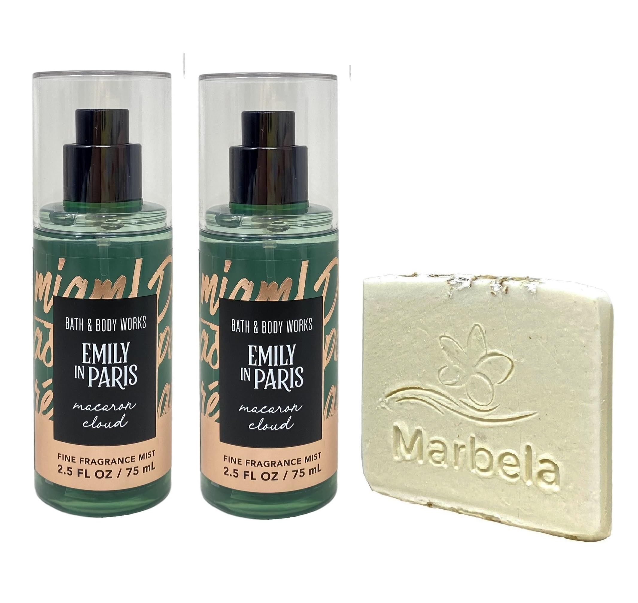 Bath & Body Works Emily In Paris Macaron Cloud 2 Pack Fine Fragrance Mist Bundle with a Natural Oats Sample Soap - Travel Size