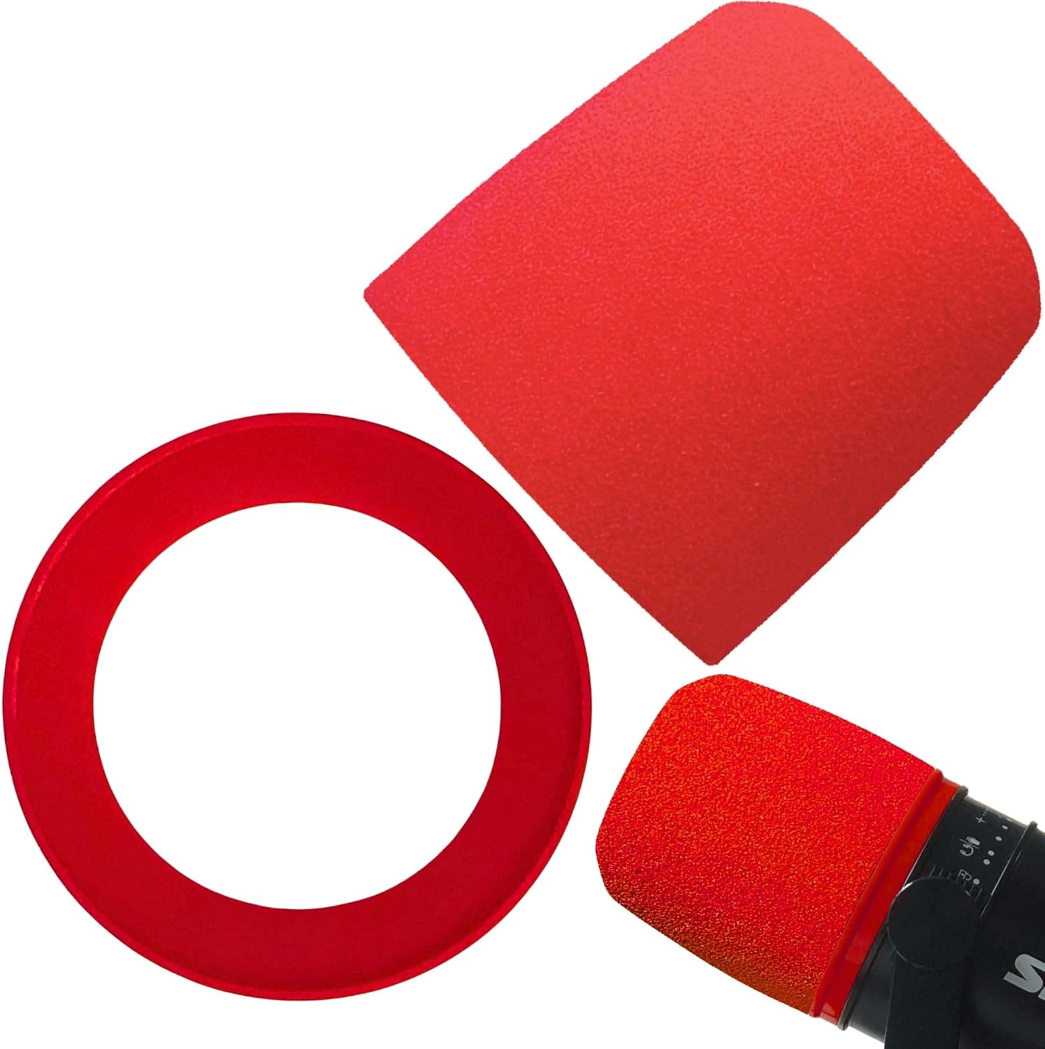 MV7 Pop Filter for Shure MV7, MV7i, MV7+, MV7X, Microphone Windscreen Cover Replacing, Colored Pink, Purple, Red Foam and Retainer Ring (Red)