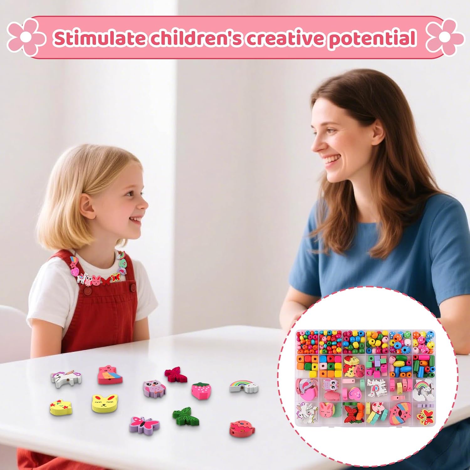 Craft Colourful Wooden Beads for Threading DIY Beads Jewellery Set Children's Wooden Beads with Hole for Threading Craft Beads for Bracelets Cord Set Necklaces Gift (500 Pieces Craft Colourful Wooden
