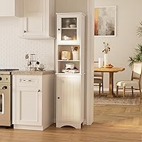 Vista 8 de Gizoon 67.1" Tall Bathroom Storage Cabinet with Adjustable Shelves, Narrow Tall Linen Tower with Open Shelves, Two-Way Doors Freestanding Cabinet