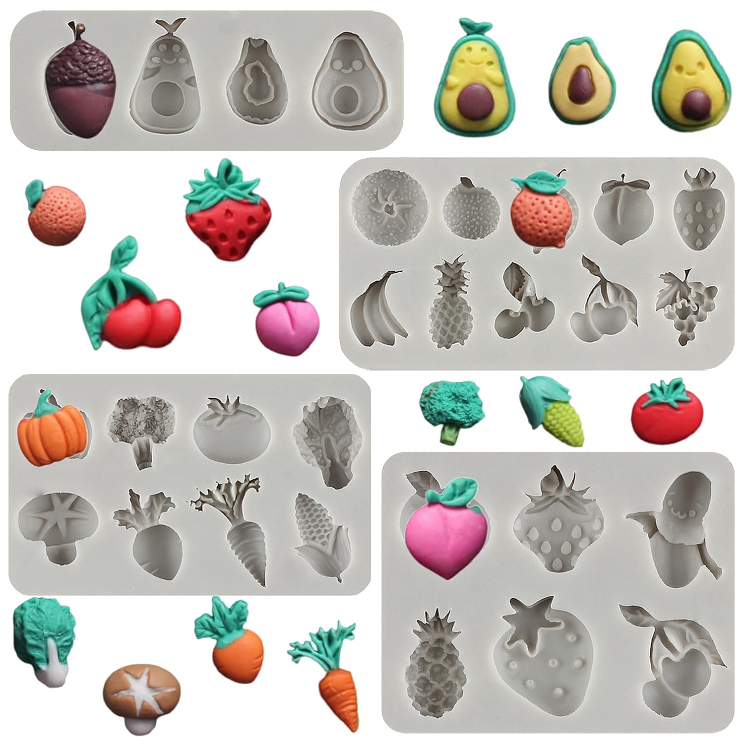 MYPRACS Fruit Fondant Moulds Vegetables Silicone Moulds Set of 4