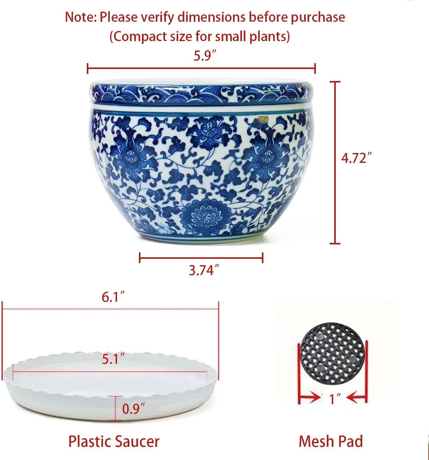 Blue and White Chinoiserie Planter, Blue and White Flower Pot for Indoor Plants, Oriental Pots for Plants, Oriental Porcelain Chinoiserie Pot, Ceramic Asian Planter