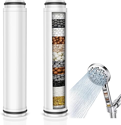 Filtro de ducha para cabezal de ducha de mano, paquete de 2 filtros de repuesto para cabezal de ducha de mano para agua dura, elimina cloro y