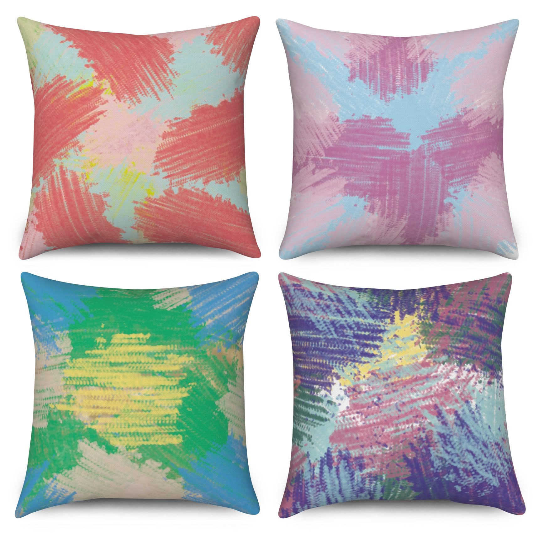 ASDCXZ Cushion Covers 50cm x 50cm Set of 4, Modern Colorful Graffiti Green Purple Red Rose Outdoor Garden Sofa Decoration Large Cushion Cover Washable Polyester Linen Fabric Upholstery Pillow Cover