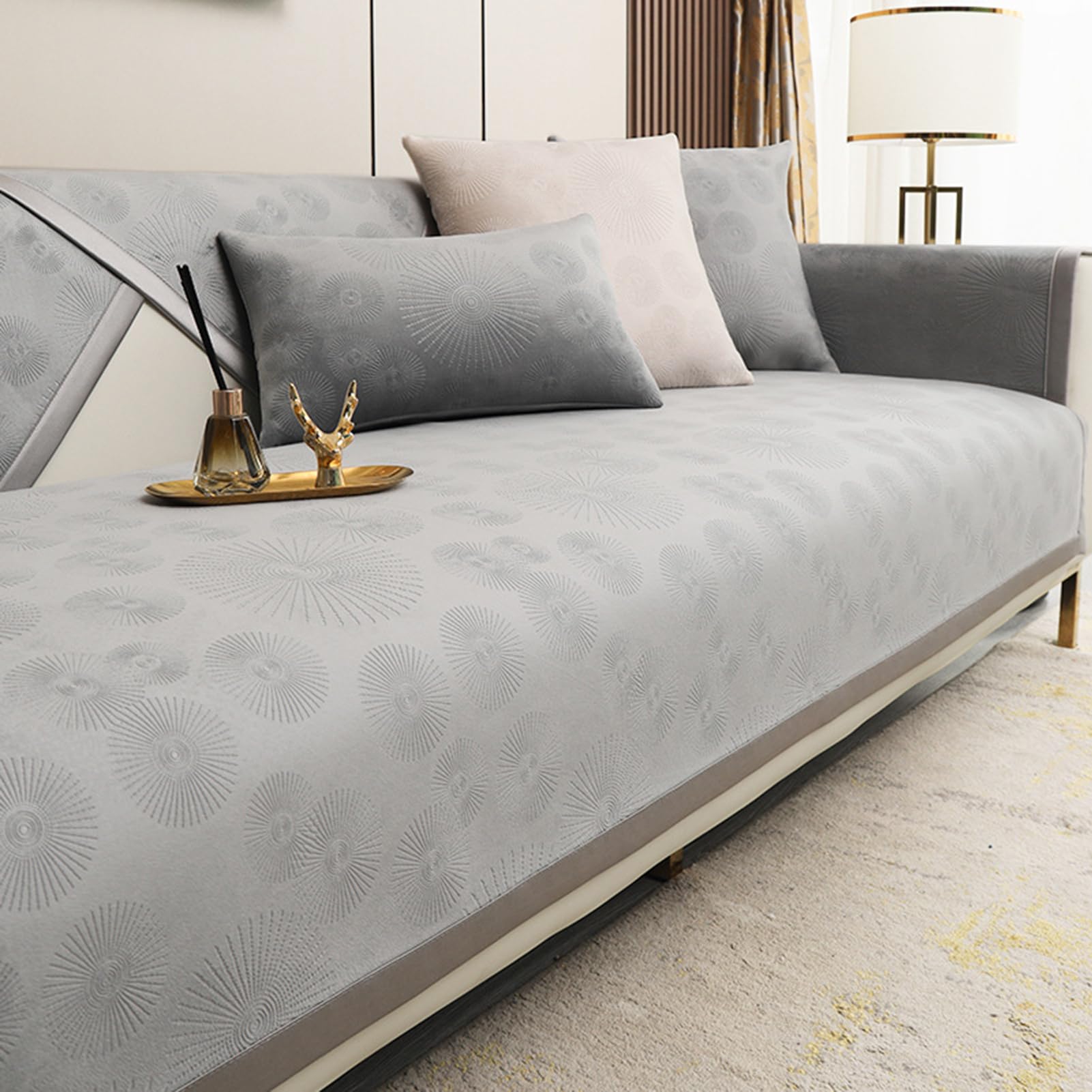 Funda Sofa Chaise Longue Brazo Izquierdo Ajustable, Cubre Sofa 3 Plazas y Cheslong, Terciopelo HolandéS Fundas Decorativas para SofáS con Reverso Antideslizante, con Reposabrazos