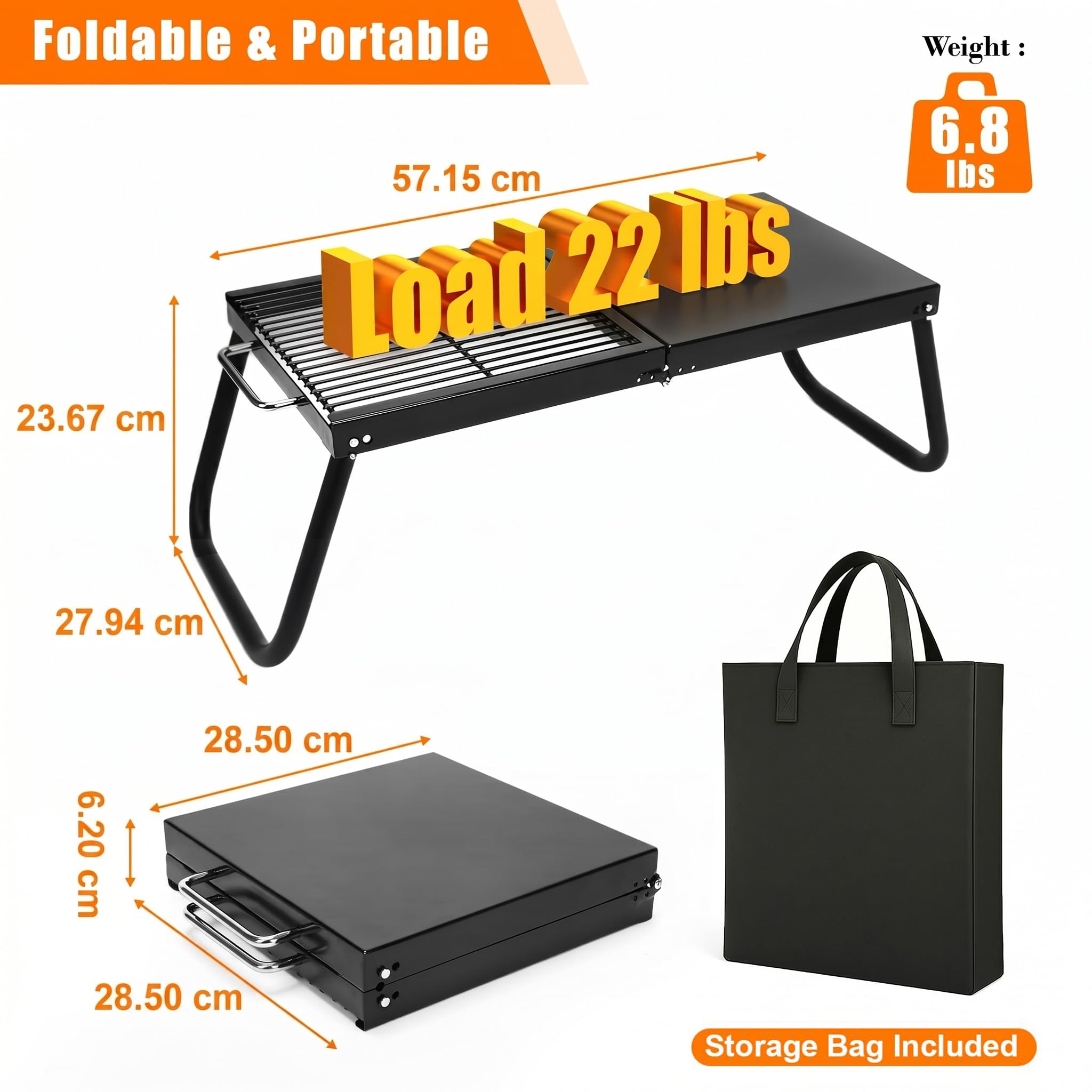 GFTIME Barbecue pieghevole da tavolo con griglia e piastra, 57 x 28 cm, griglia pieghevole con borsa per il trasporto, per falò, picnic, barbecue e feste in giardino