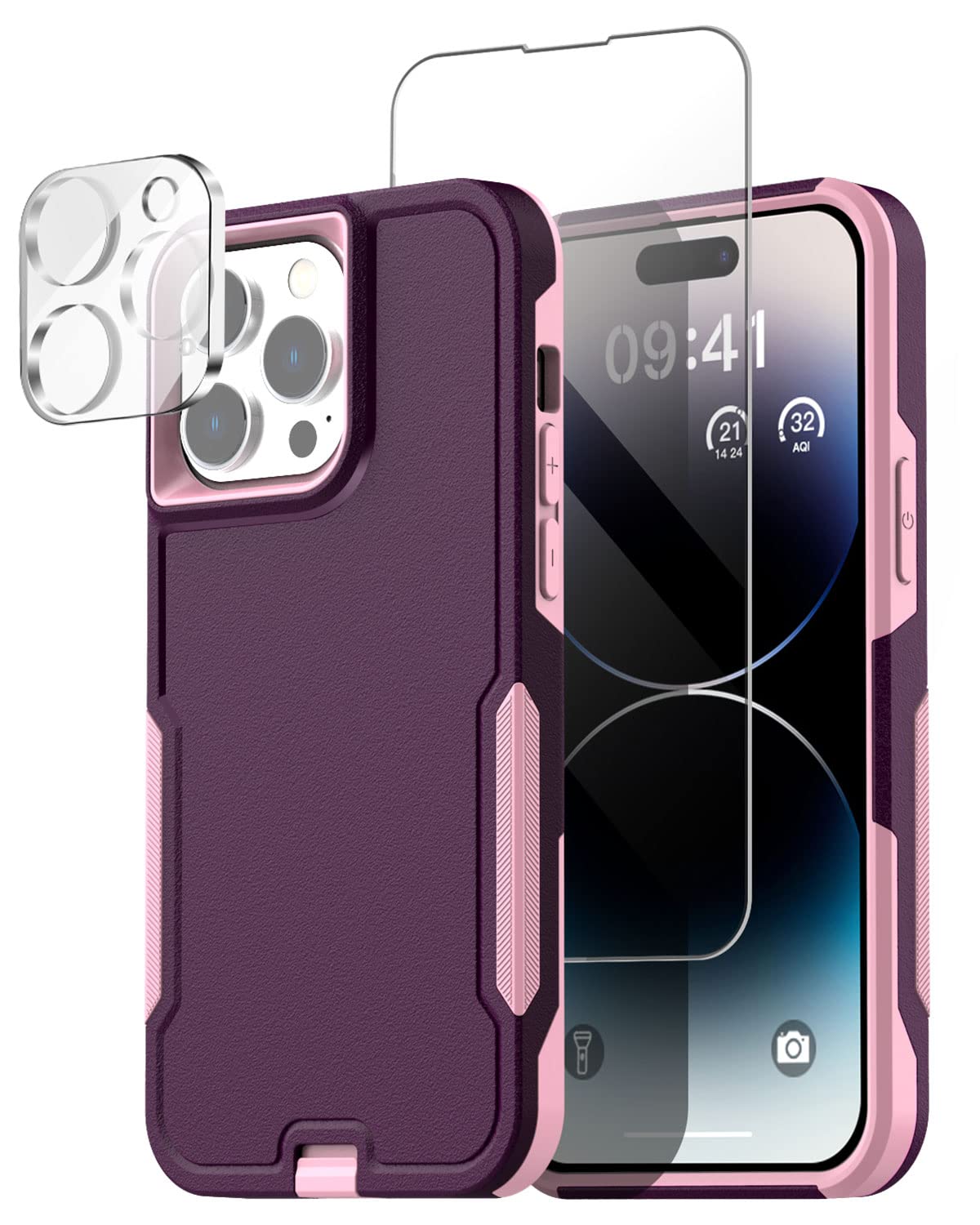 AICase for iPhone 14 Pro Max Case with Glass Screen Protector+Camera Lens,Heavy Duty Drop Protection Full Body Rugged Shockproof Military Protective