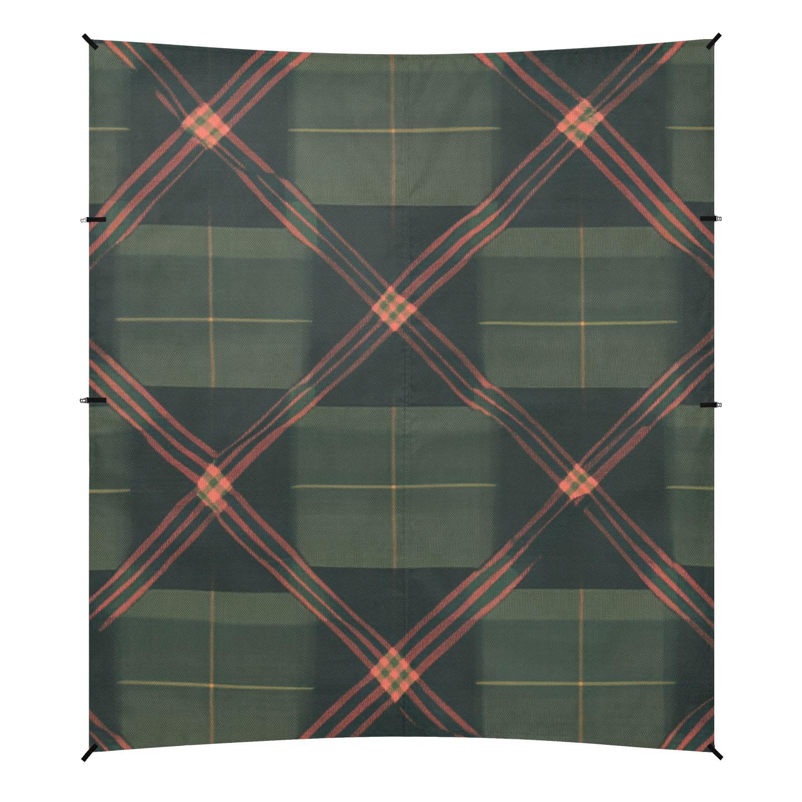 Green Buffalo Plaid Check Tartan Scotland Beach Cabana UPF50+ Waterproof Large Sun Shade with Sturdy Poles, Sandbags and Shovel for Camping Trips, Fishing, Backyard Fun or Picnics